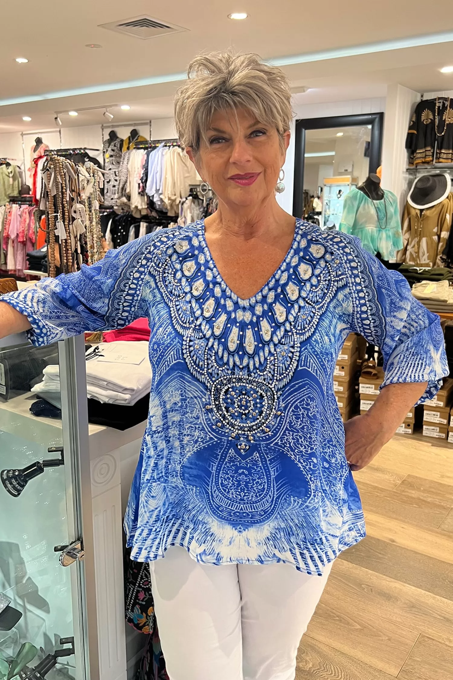 Fashion Spectrum Shirts & Tops*Amalfi Blue Gypsy Top - FS16