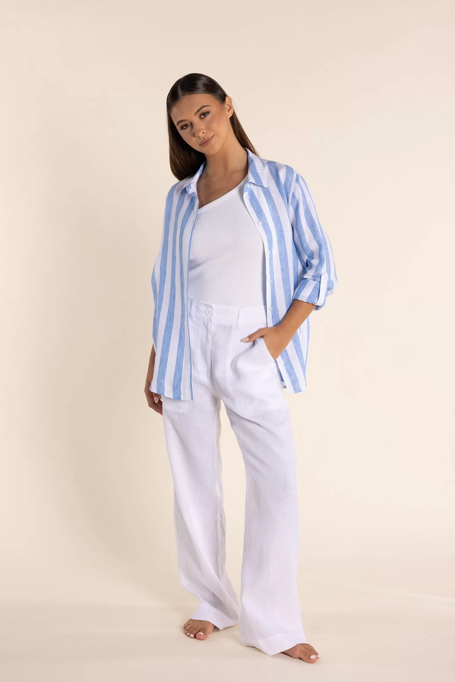Two-T's Shirts & Tops*Amara Linen Shirt - Periwinkle - TT35