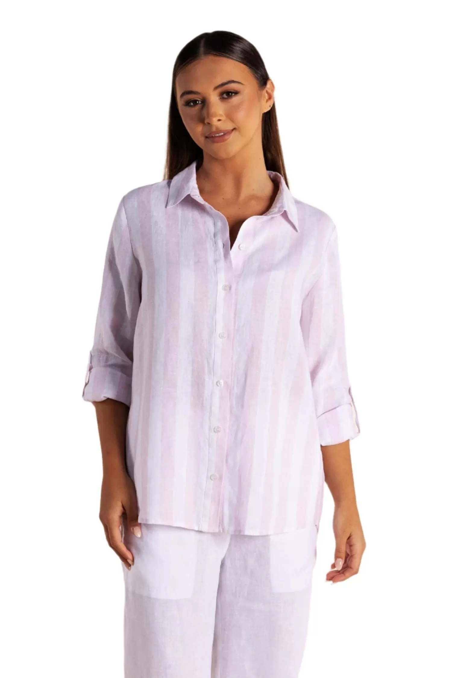 Two-T's Shirts & Tops*Amara Linen Shirt - Rose Pink - TT35