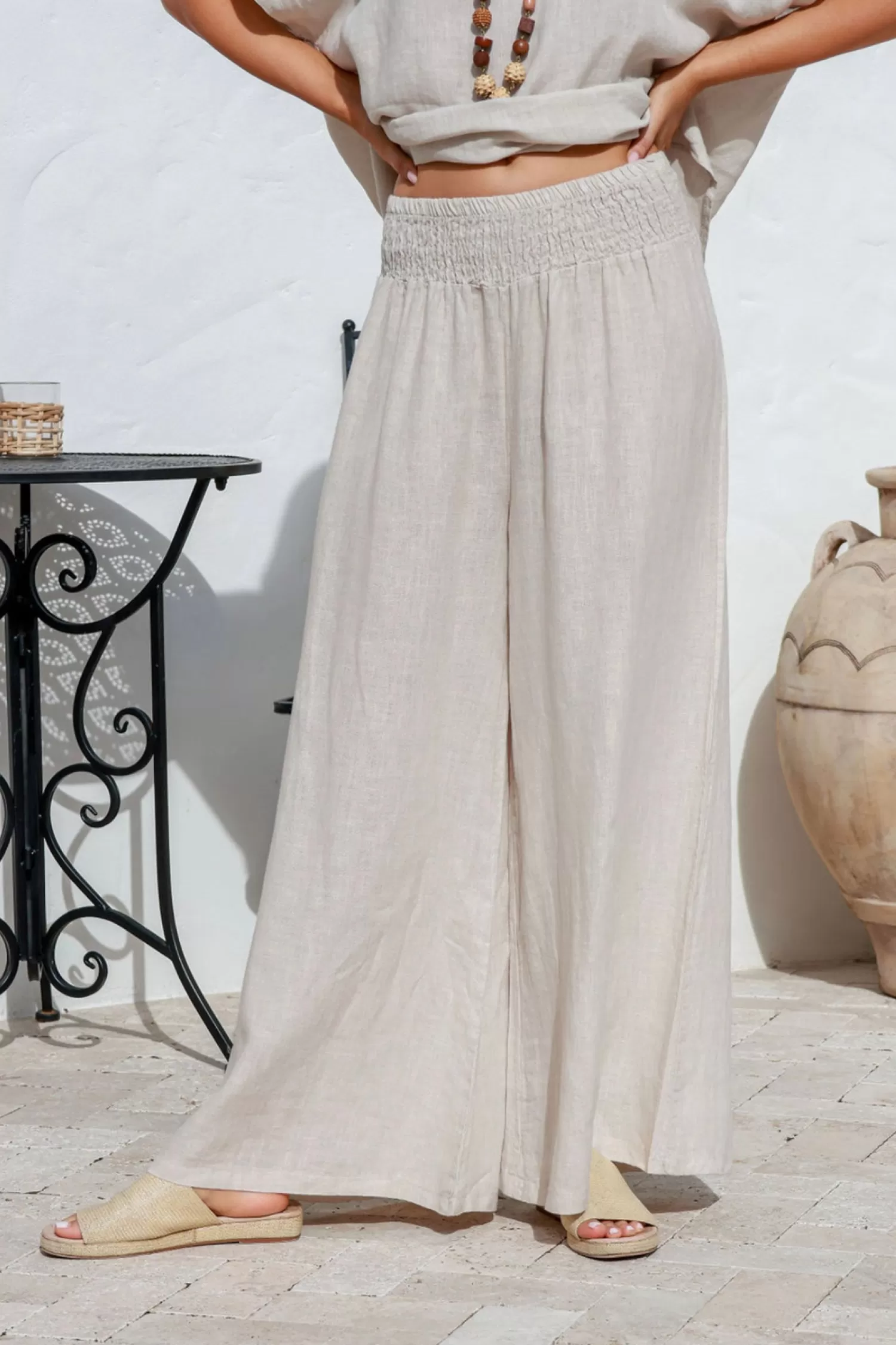 The Italian Cartel Linen Lovers | Ladies Pants*Amara Pant - Sand - IC22