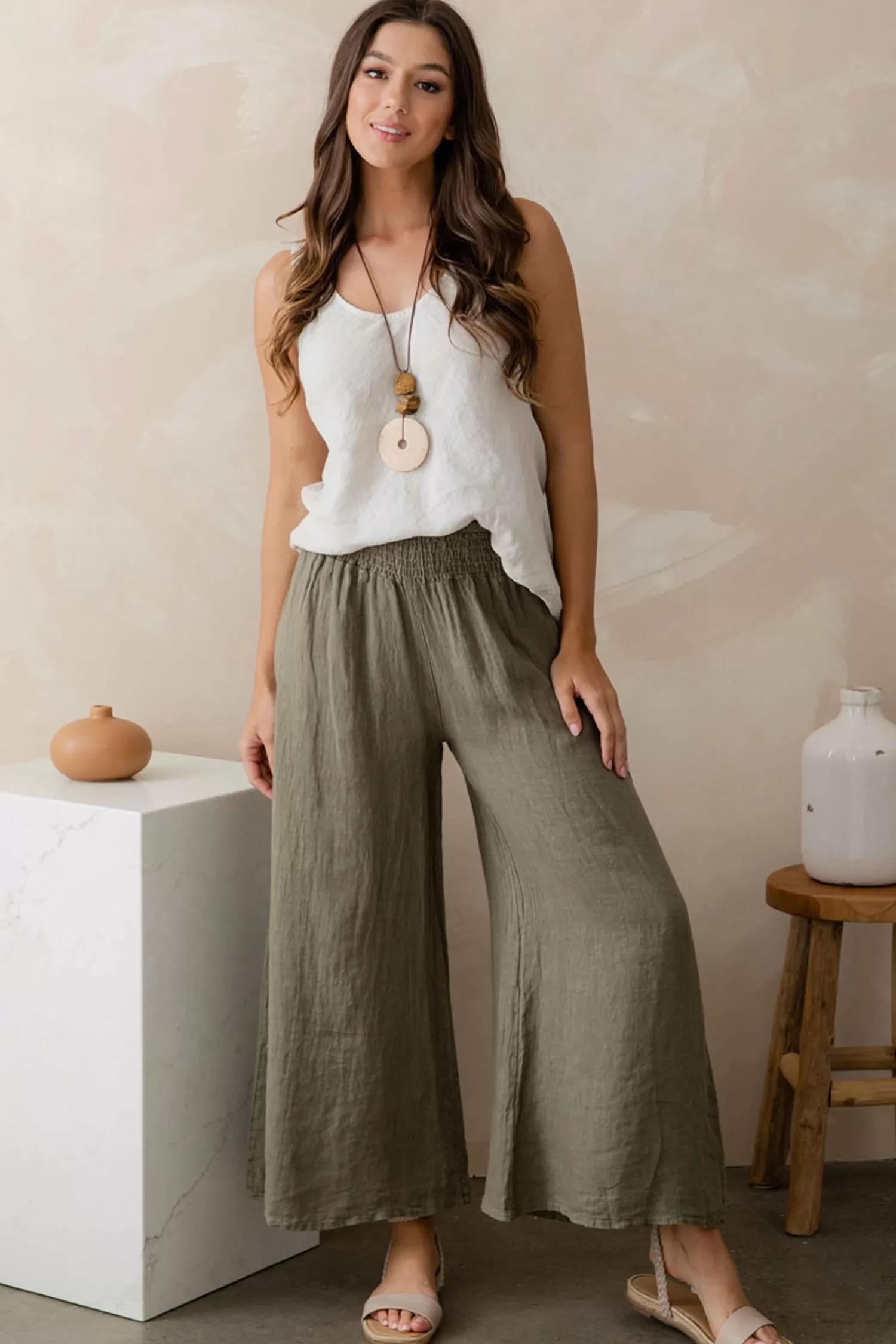 The Italian Cartel Linen Lovers | Ladies Pants*Amara Pant - Slate - IC22