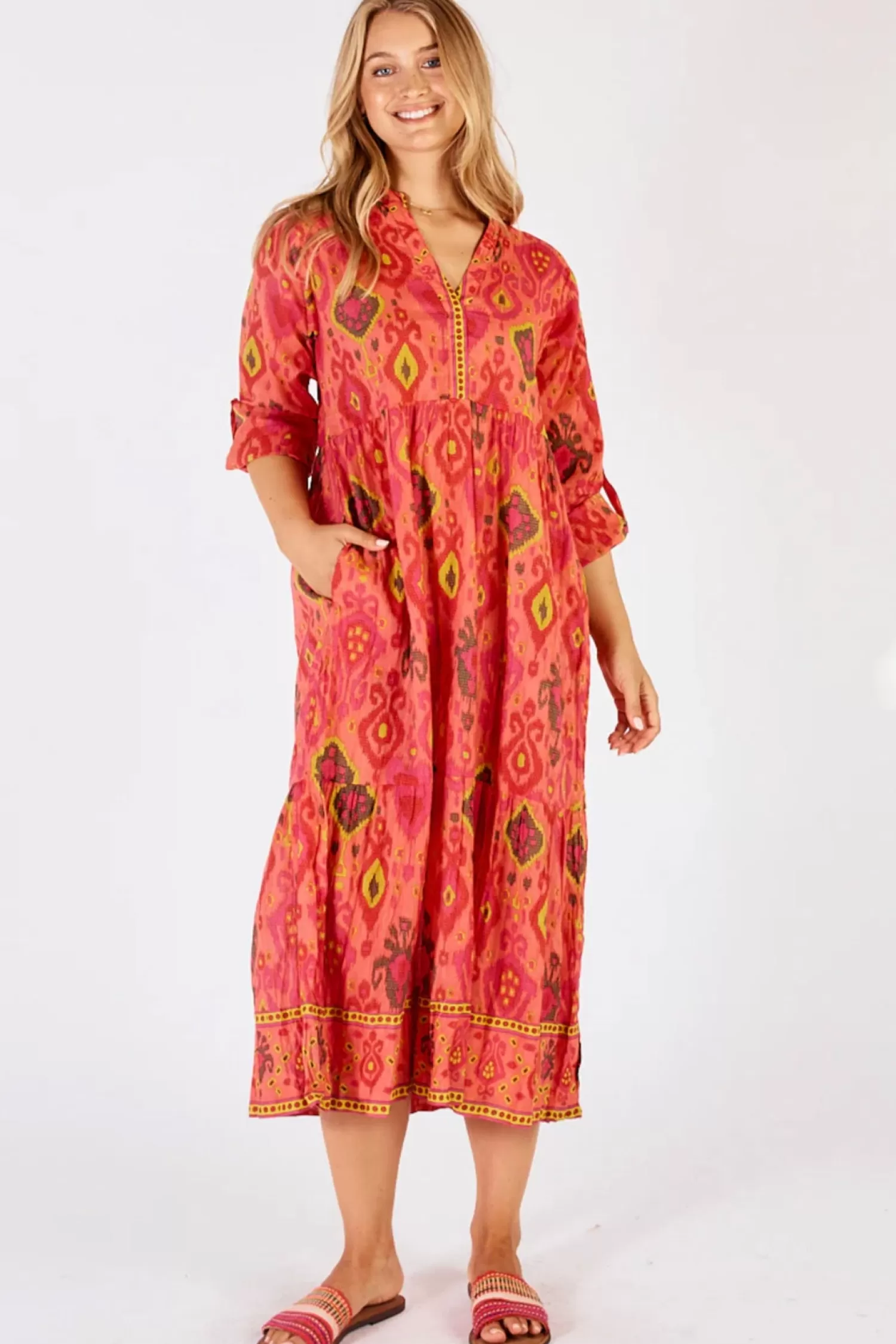 Lula Life Dresses*Augusta Midi - Melon - LL5