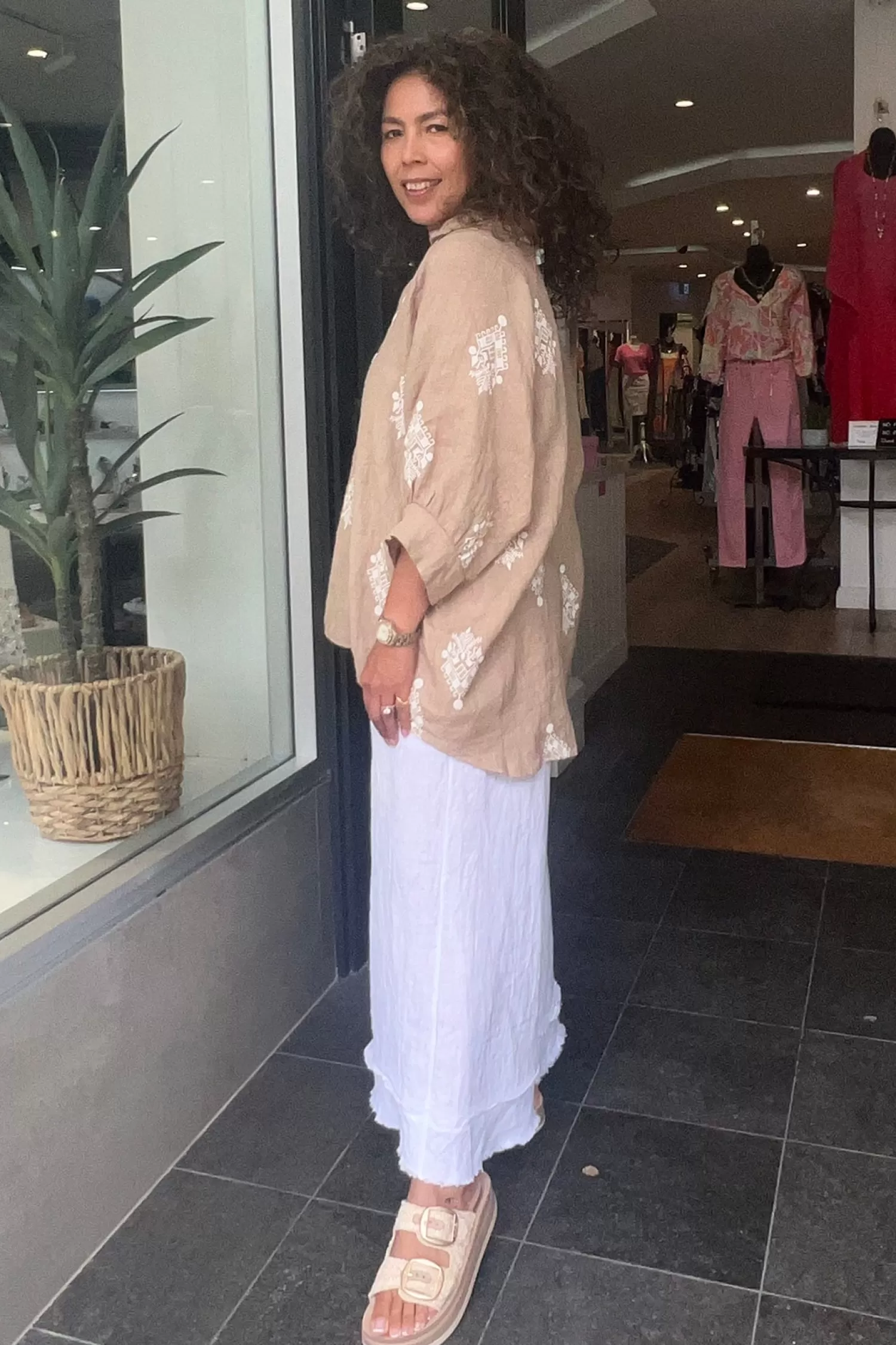 Cindy G Linen Lovers | Shirts & Tops*Aztec Print Top - Camel - CG44