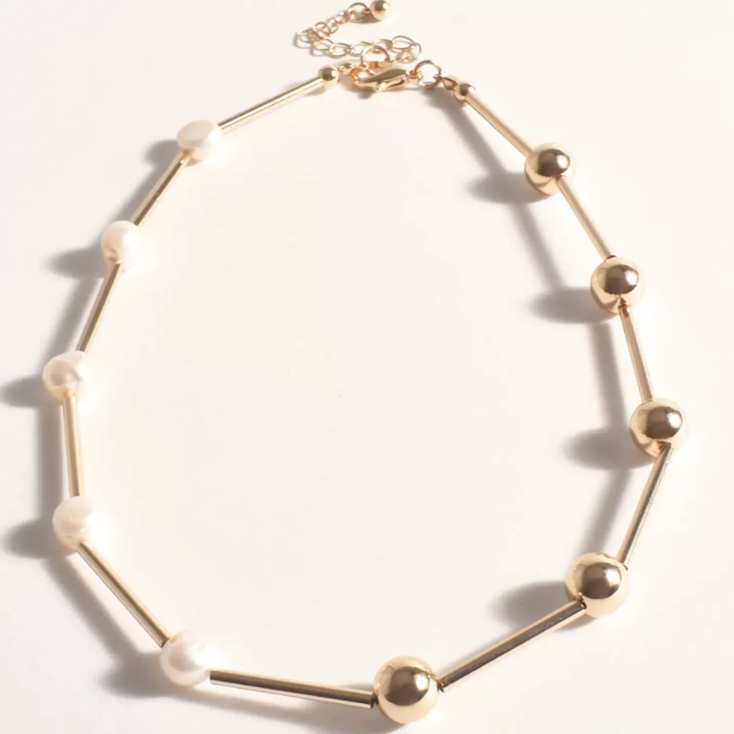 Adorne Jewellery*Ball Pearl Half/Half Short Necklace - Cream/Gold - AD10