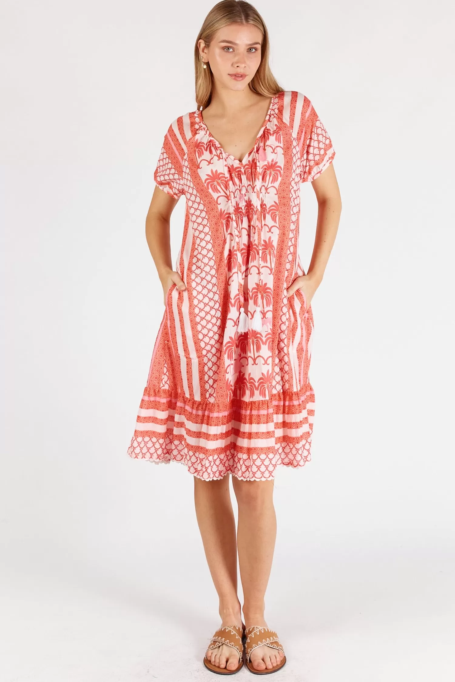 Lula Life Dresses*Blakely Shirred Dress - Melon - LL45