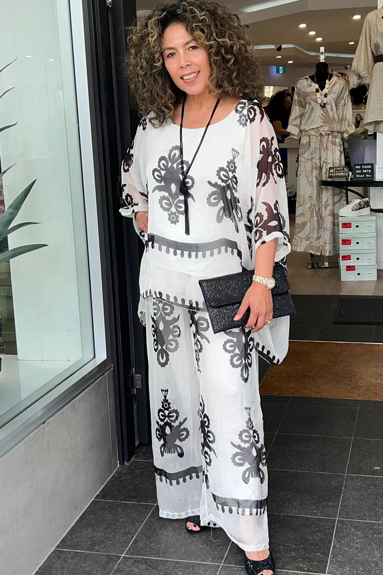 Cindy G Shirts & Tops*Blossom Print Top - White/Black - CG35