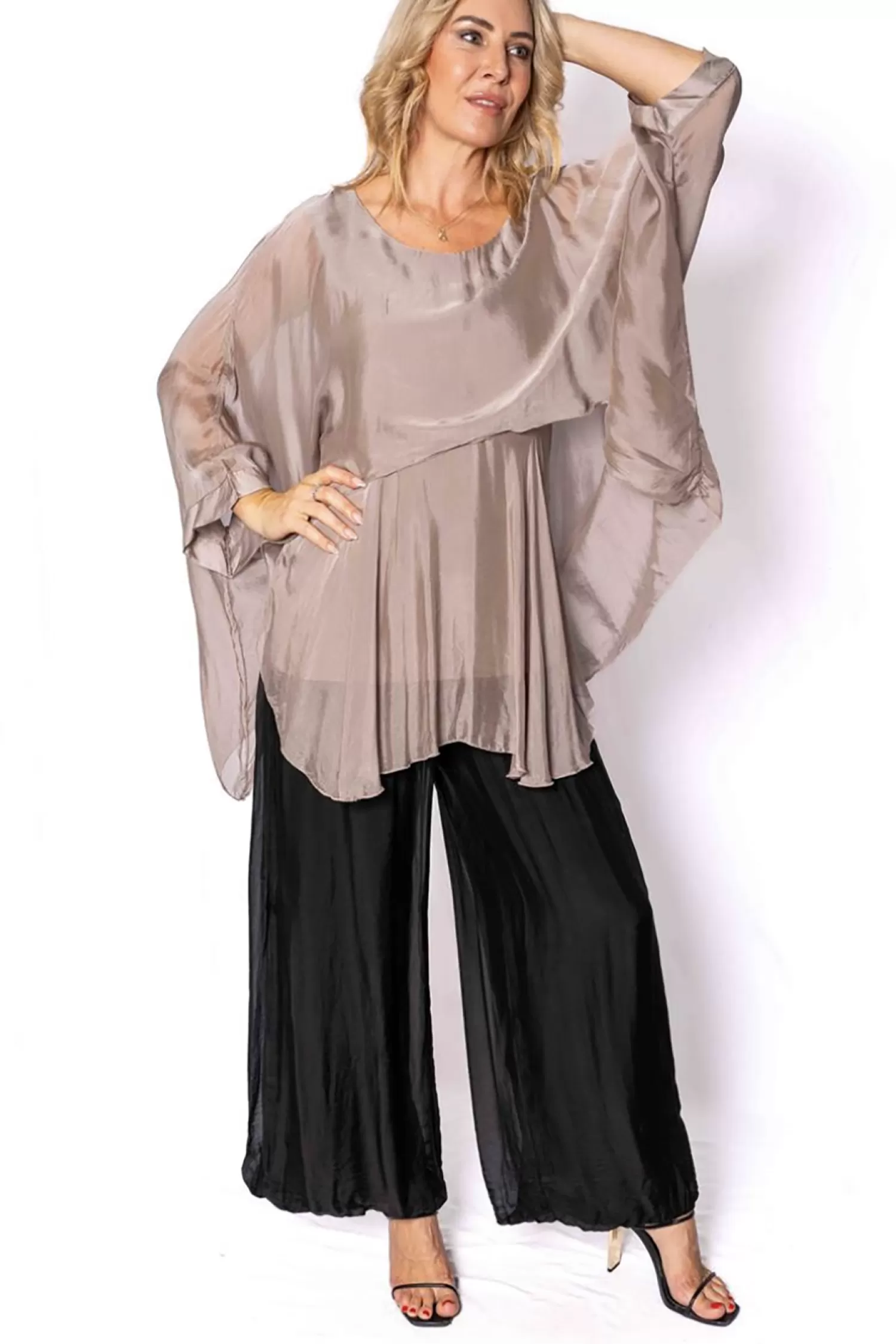 The Italian Closet Shirts & Tops*Cameron Silk Top - Taupe - TIC7