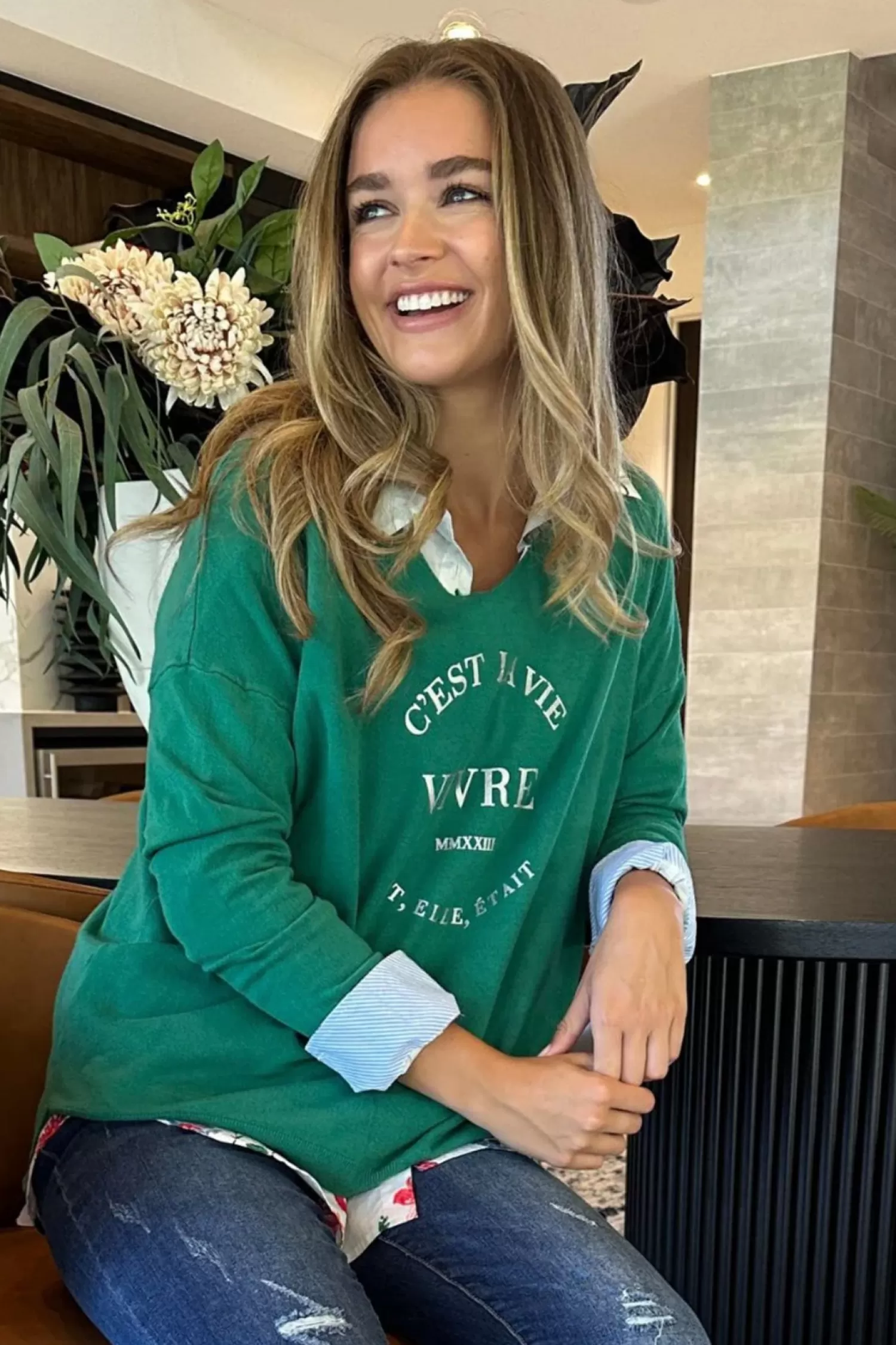 Threadz Jumpers & Knitwear*Cest La Vie Sweat - Ivy - TZ21