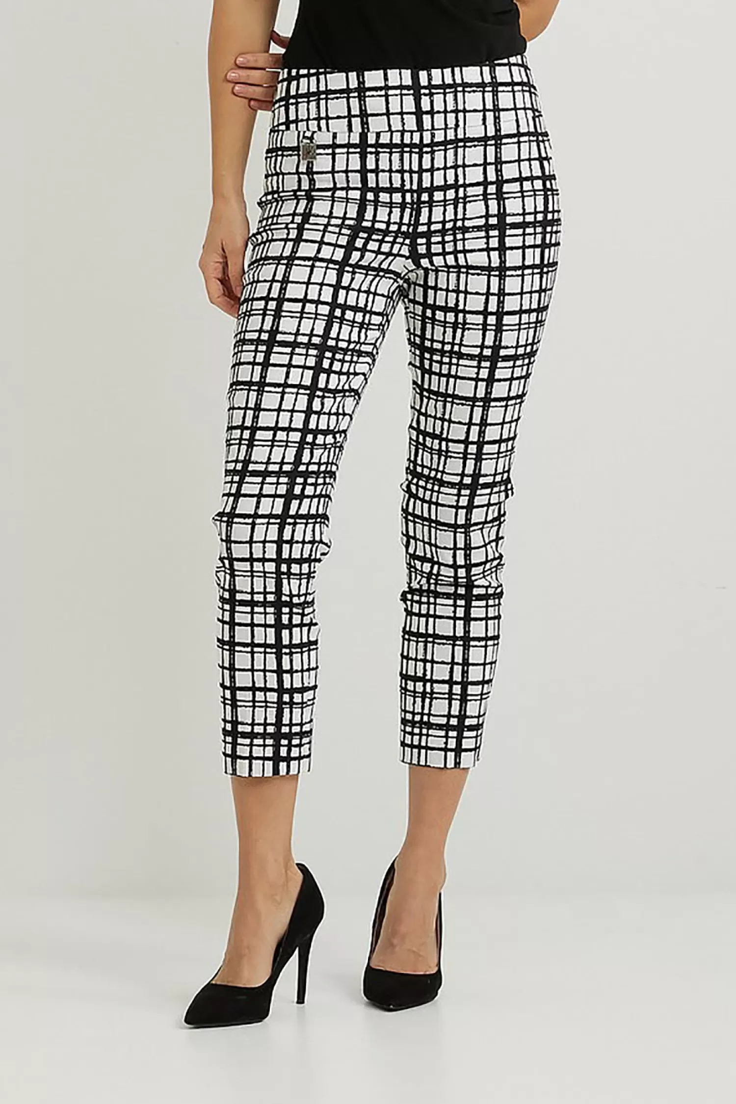 Joseph Ribkoff Ladies Pants*Checked Cropped Pants - Black & White - JR123