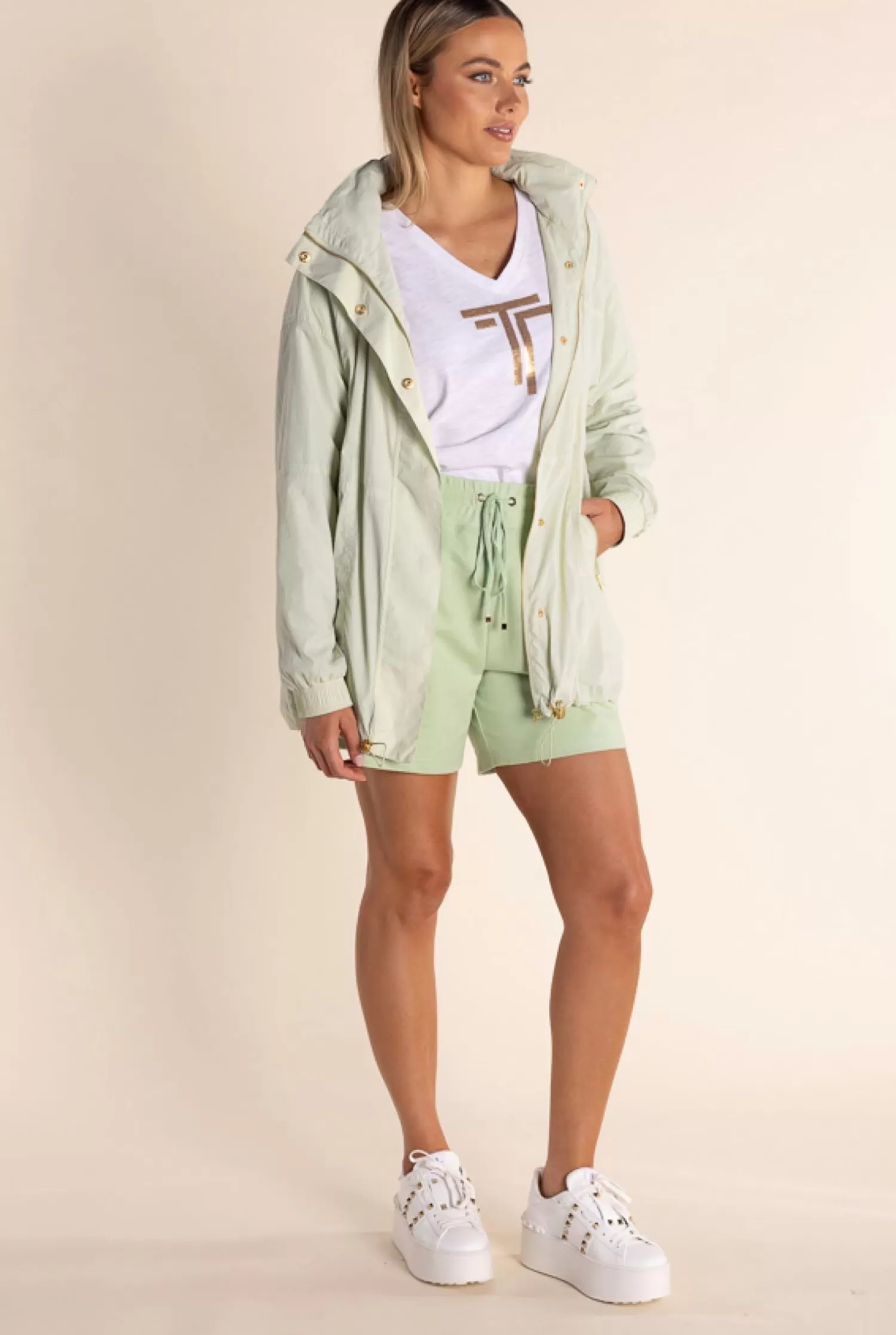 Two-T's Coats & Jackets*Chloe Spray Jacket - Soft Green/Gold Logo - TT49