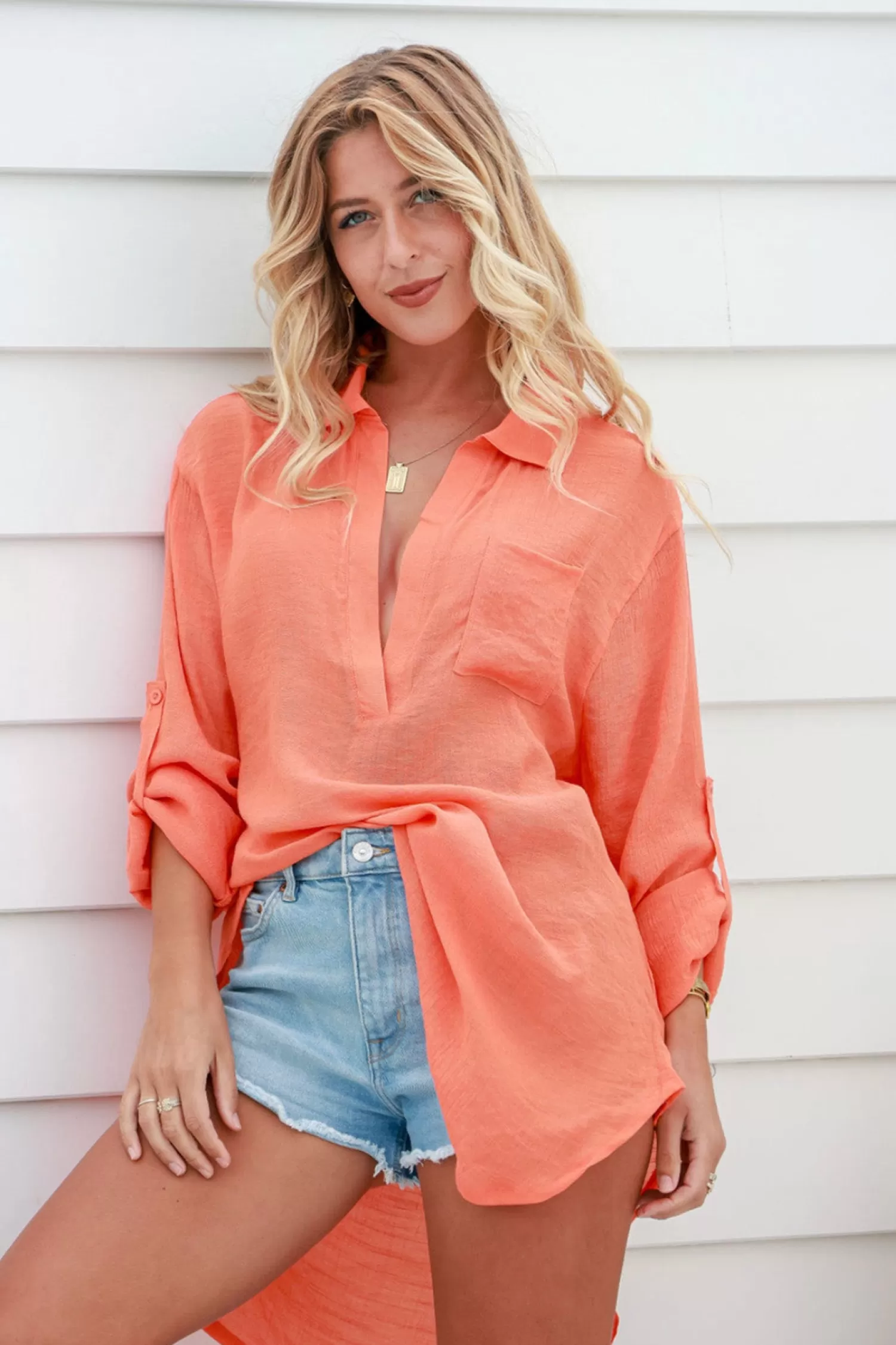 Free Spirit Shirts & Tops*Classic Beach Shirt - Tangerine - FR15