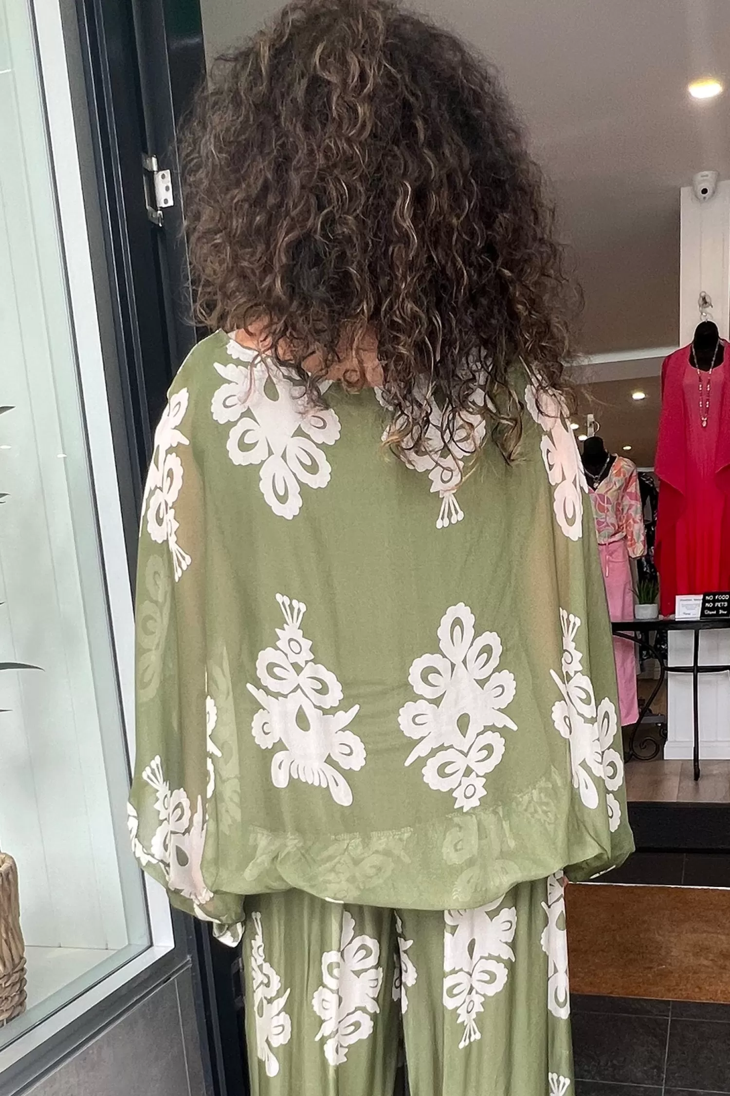 Cindy G Shirts & Tops*Clover Print Top - Khaki/Cream - CG36