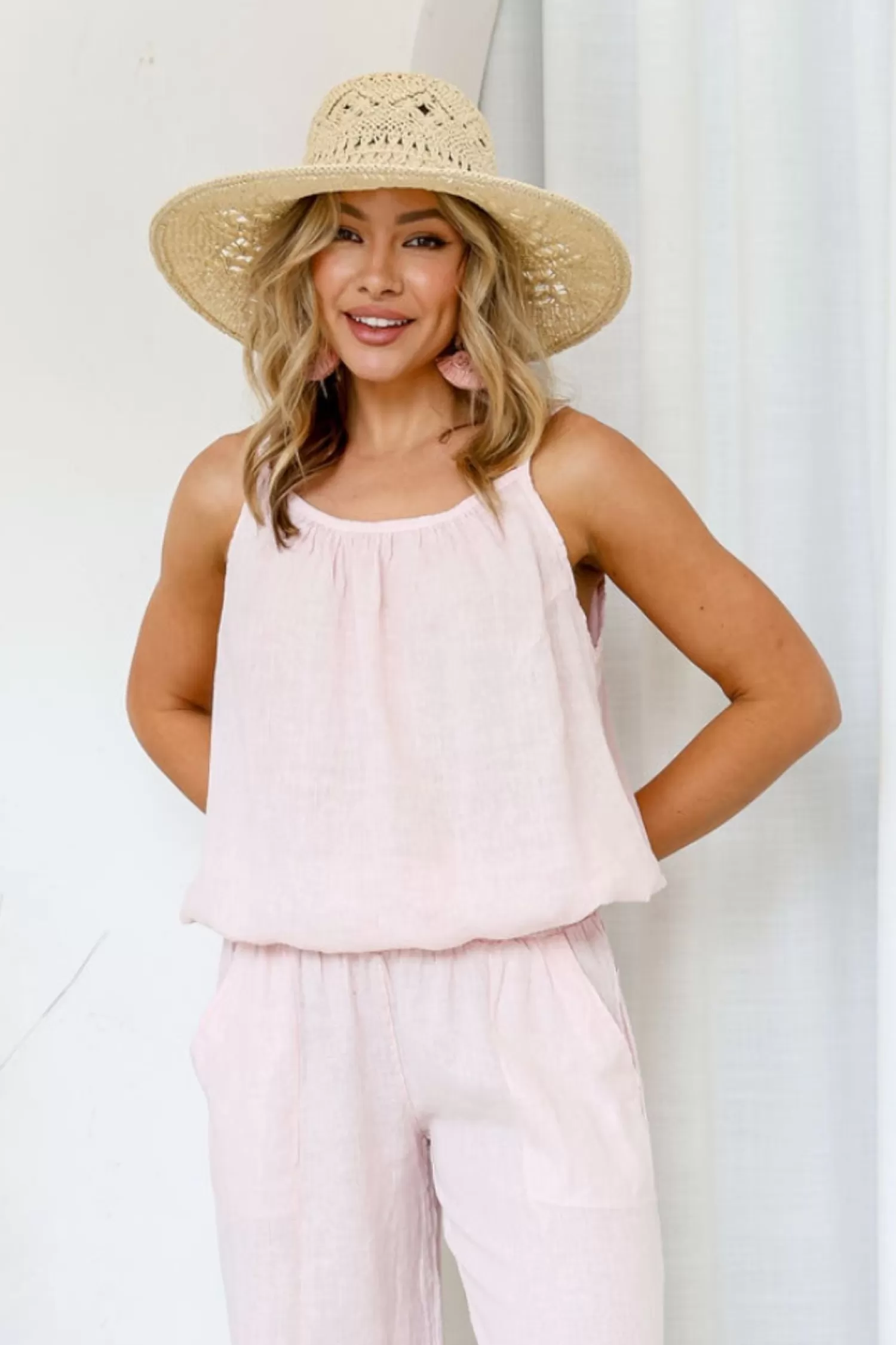 Free Angel Linen Lovers | Shirts & Tops*Comodo Singlet Top - Blush - FA26