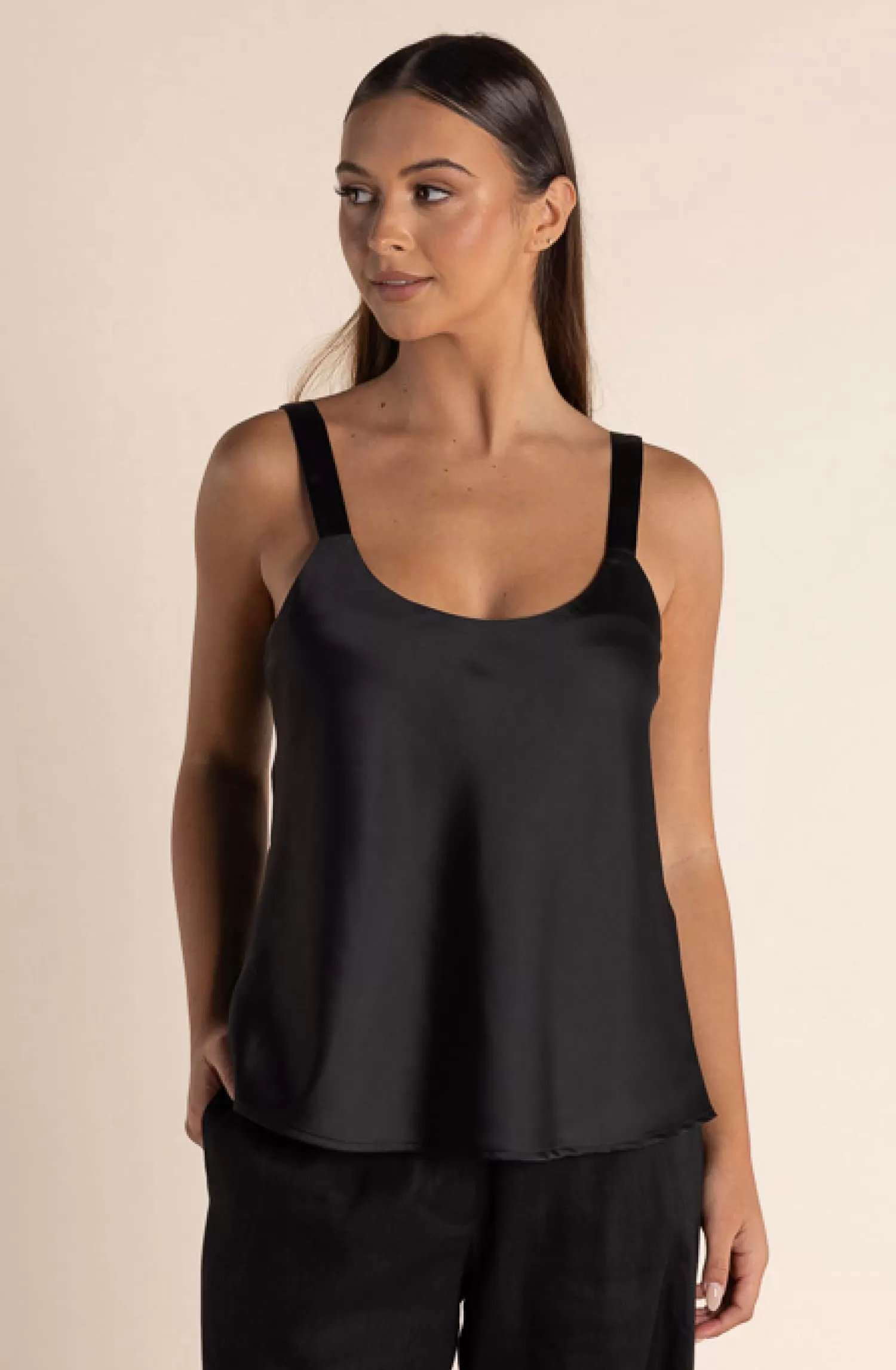Two-T's Shirts & Tops*Corey Satin Cami - Black - TT42