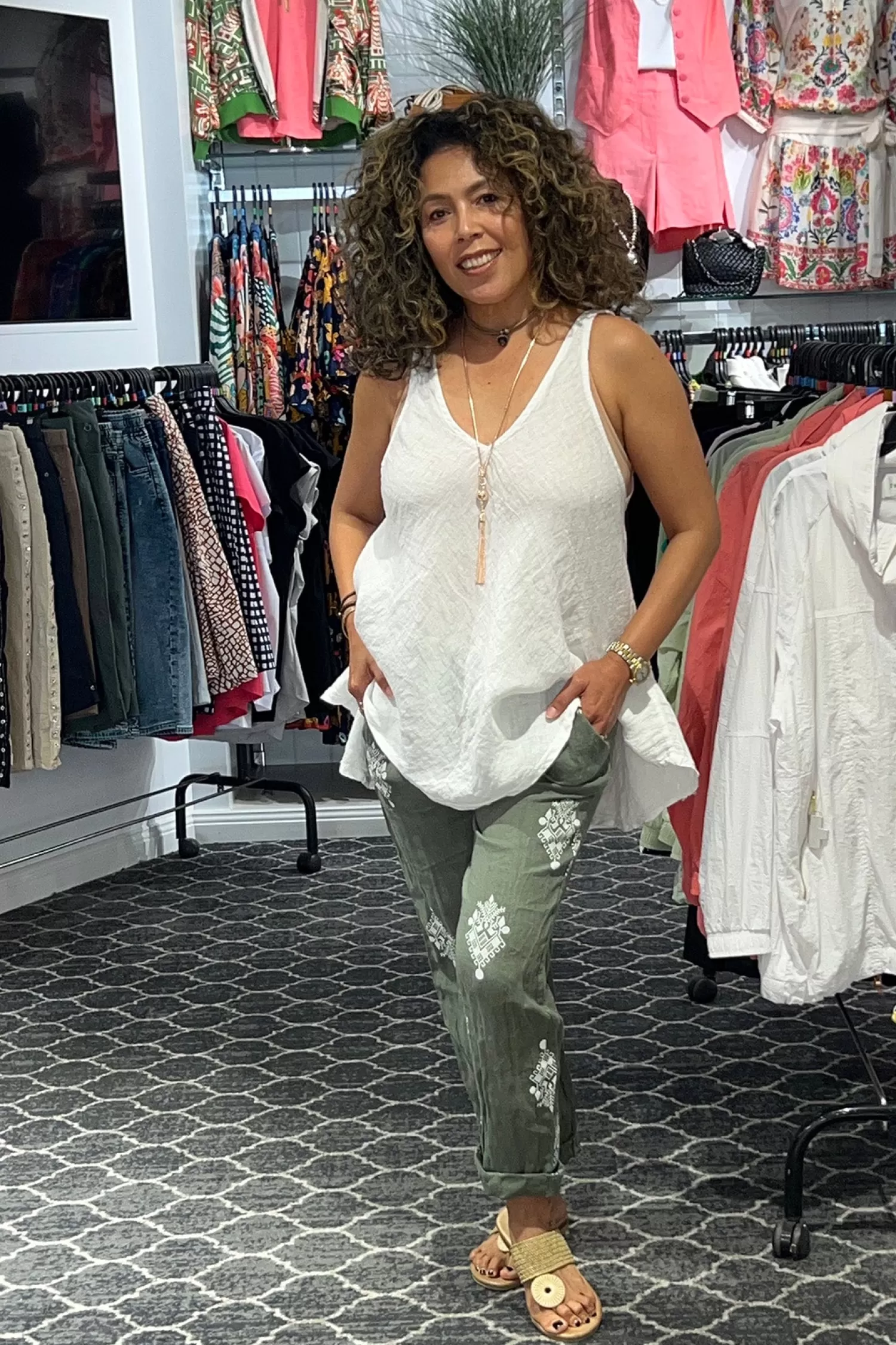 Cindy G Linen Lovers | Shirts & Tops*Daisy Sleeveless Top - White - CG46