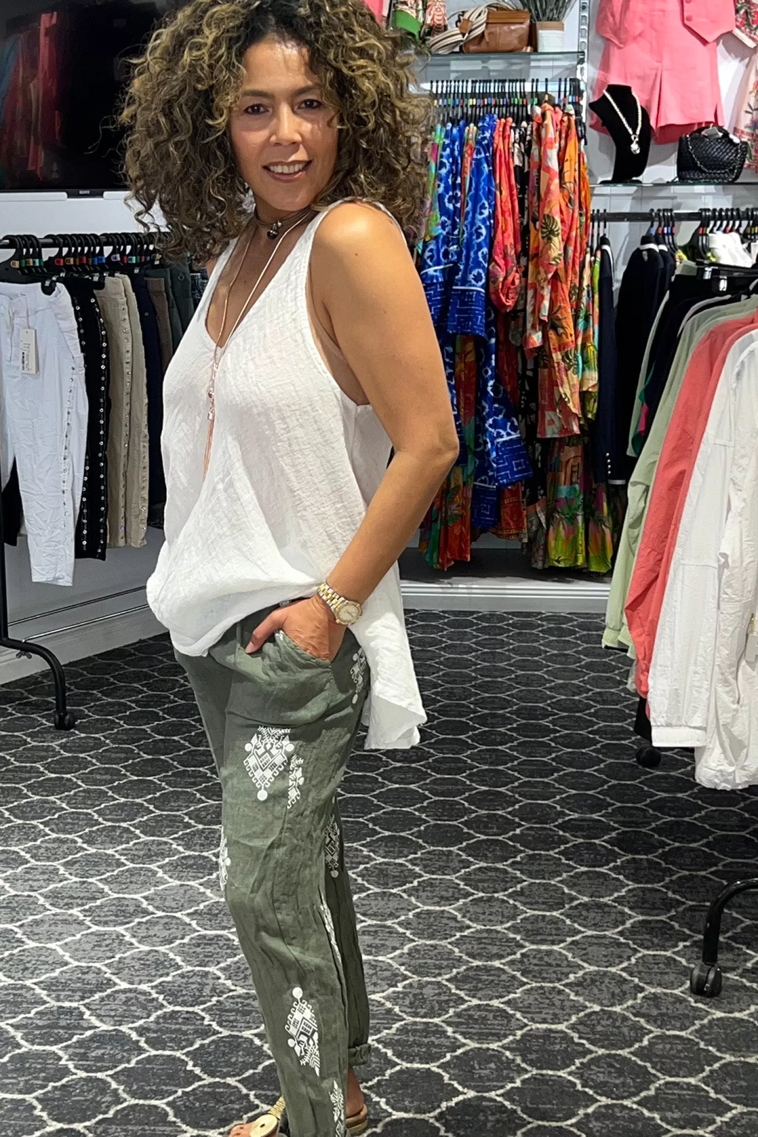 Cindy G Linen Lovers | Shirts & Tops*Daisy Sleeveless Top - White - CG46