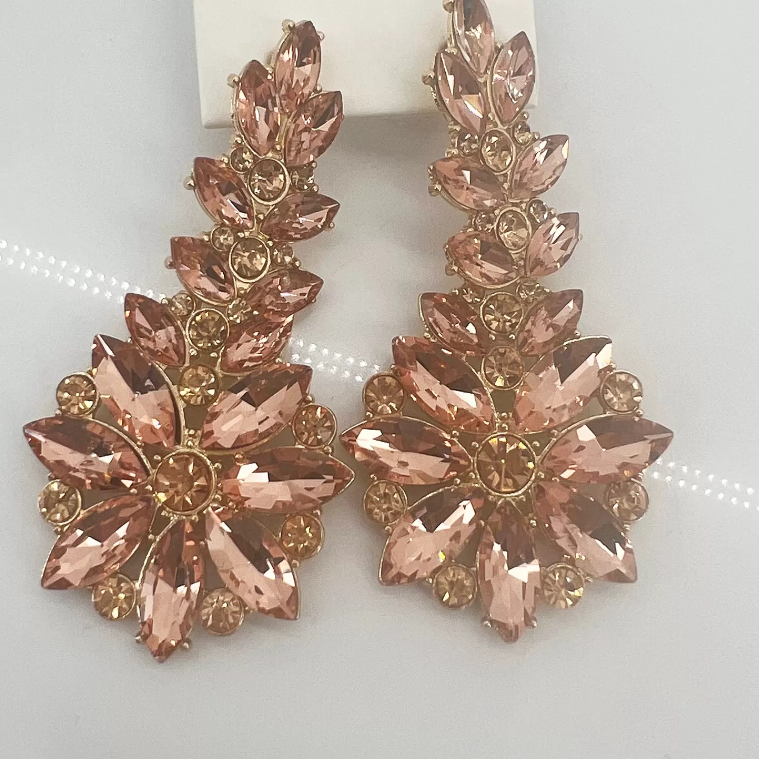 Adorne Jewellery*Dropped Floral Jewelled Earrings - Champagne - AD1