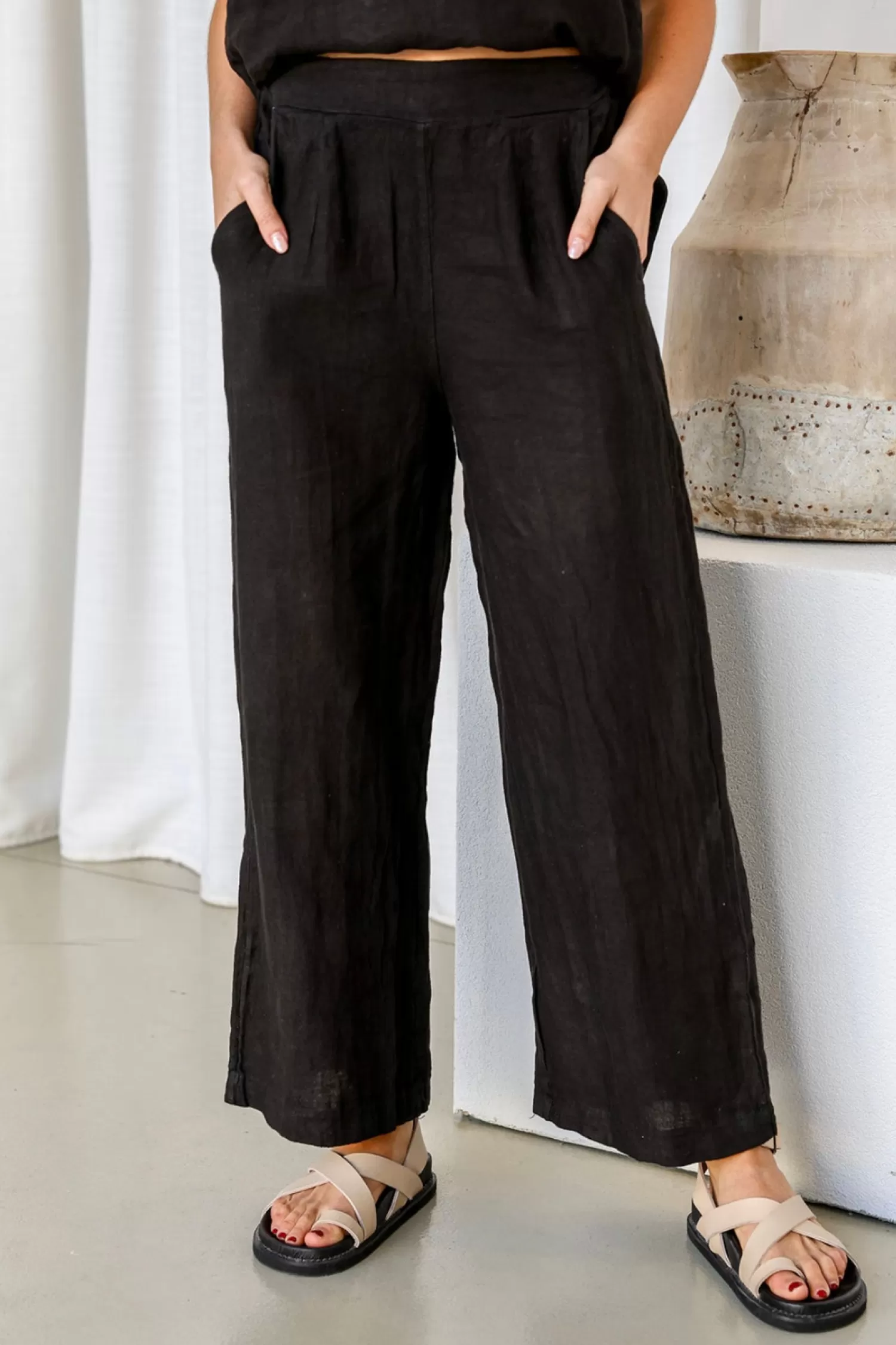 Free Angel Linen Lovers | Ladies Pants*Fleur Pant - Black - FA29