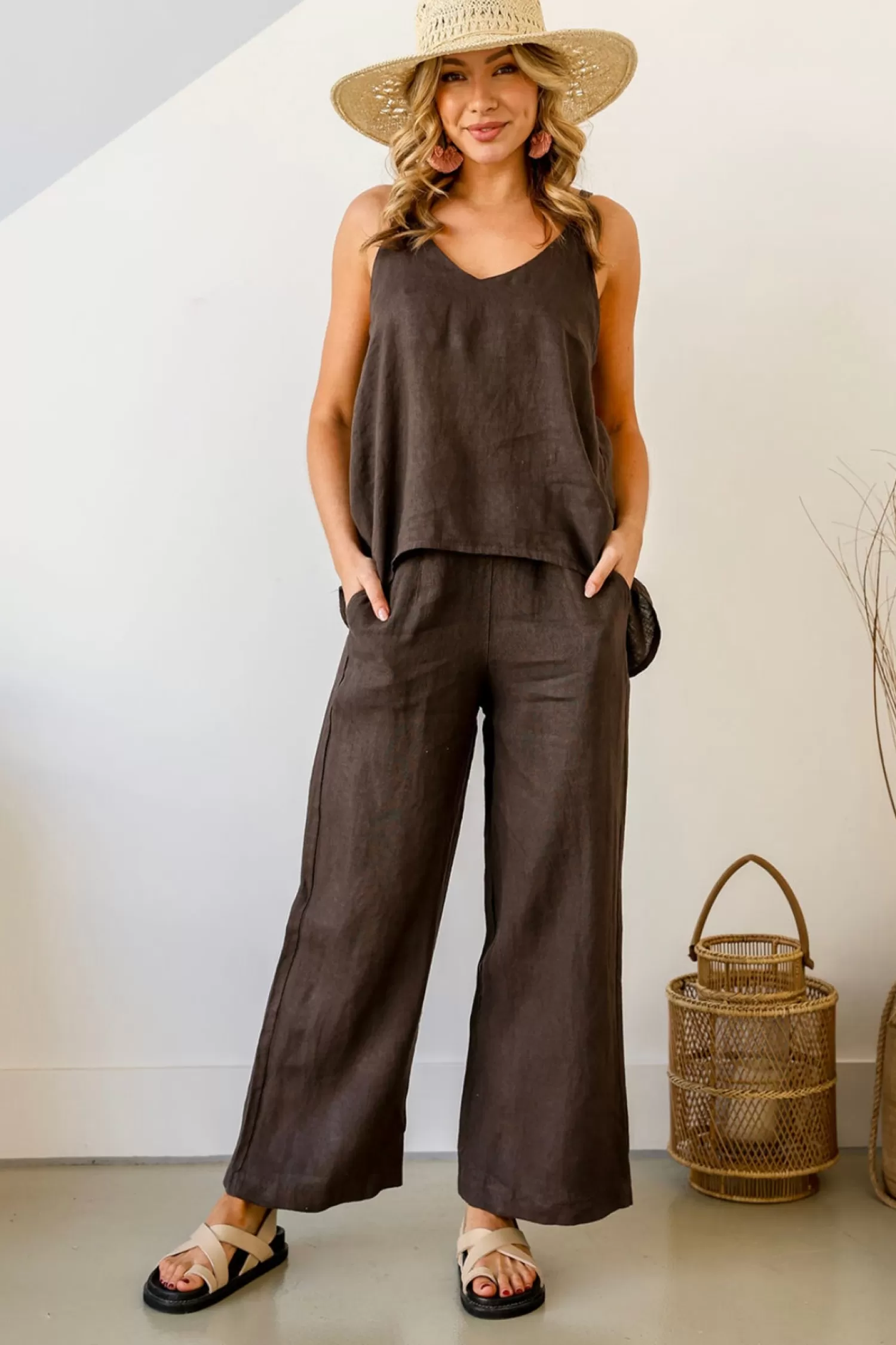 Free Angel Linen Lovers | Ladies Pants*Fleur Pant - Chocolate - FA29