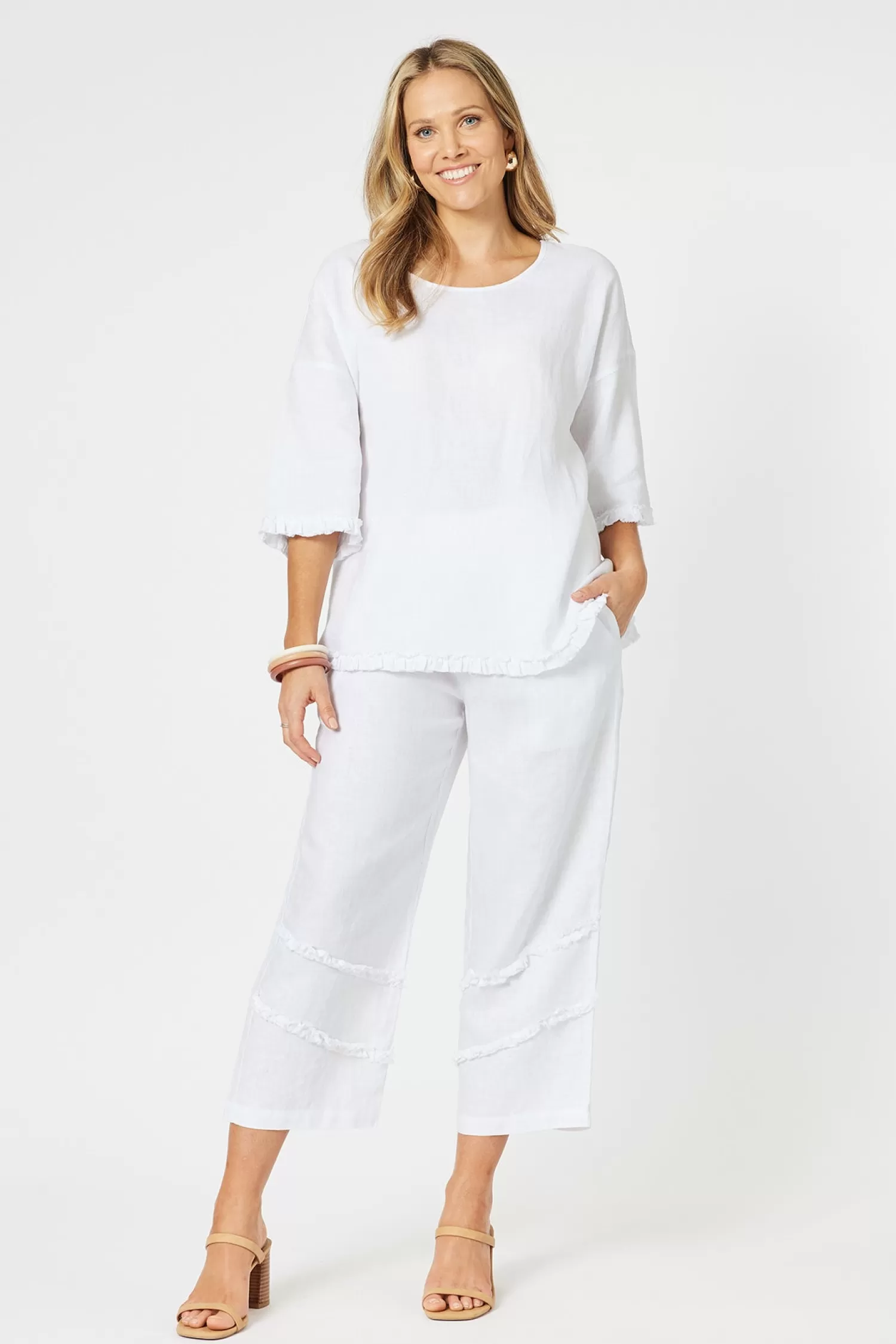 Hammock & Vine Ladies Pants*Fringed Linen Pant - White - HV19