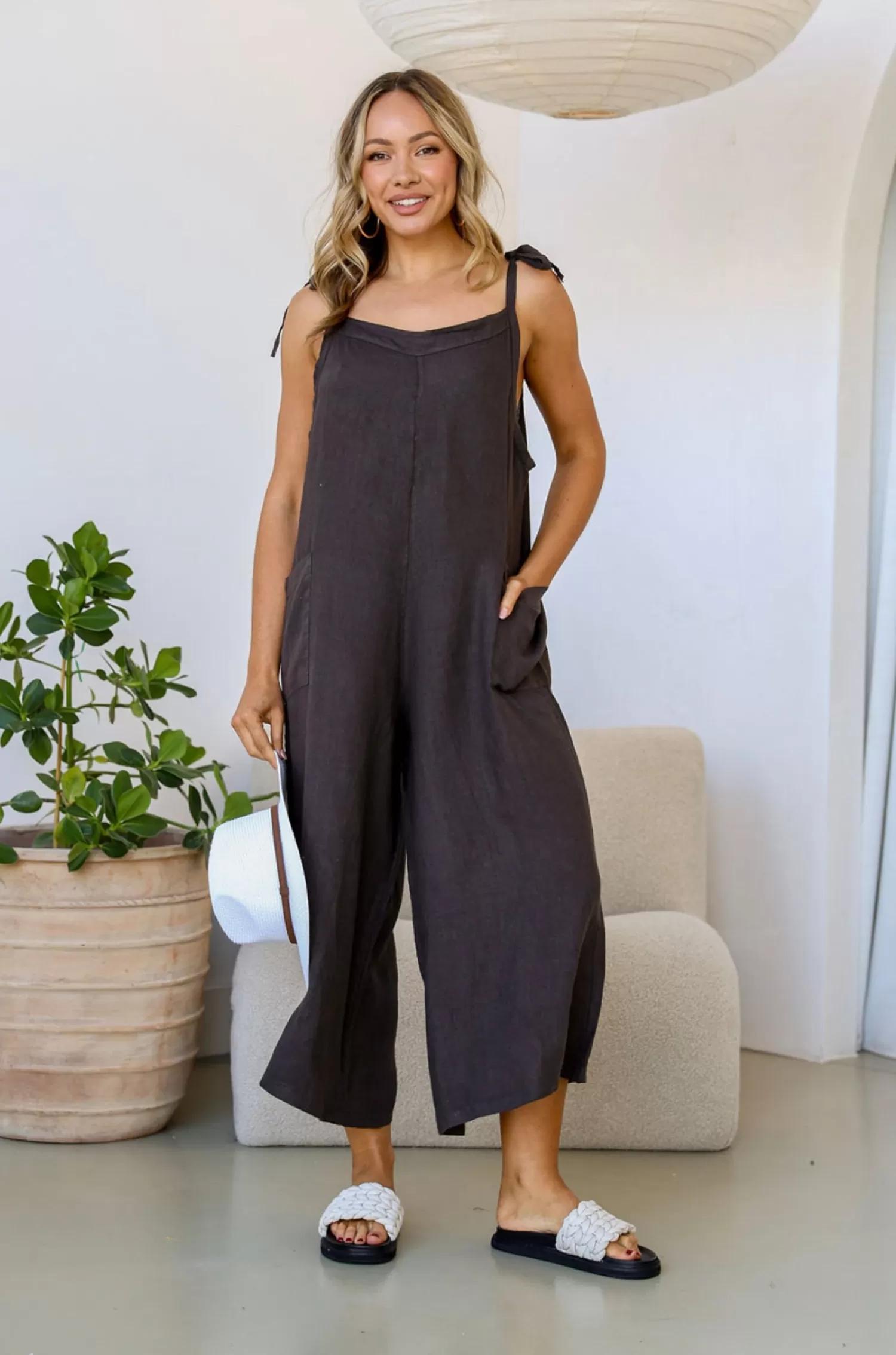 Free Angel Jumpsuits | Linen Lovers*Gelsa Jumpsuit - Chocolate - FA7