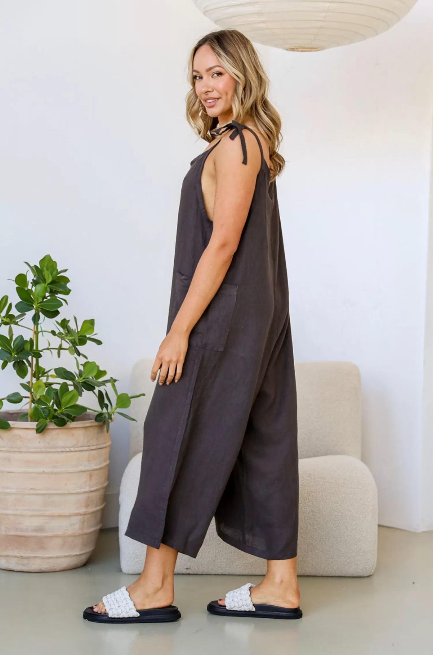 Free Angel Jumpsuits | Linen Lovers*Gelsa Jumpsuit - Chocolate - FA7