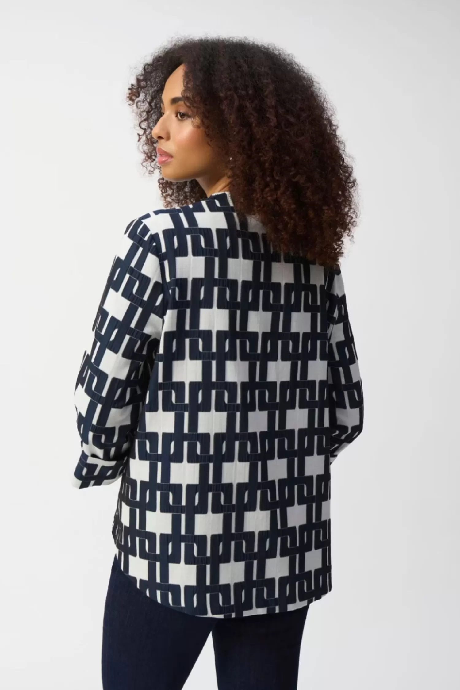 Joseph Ribkoff Coats & Jackets*Geometric Trapeze Jacket - Off White/Navy - JR37