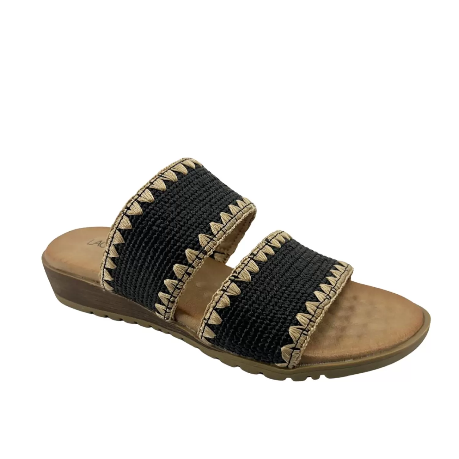 Laguna Quays Resort Wedges | Sandals*Gister Slide - Black & Beige - LQ5