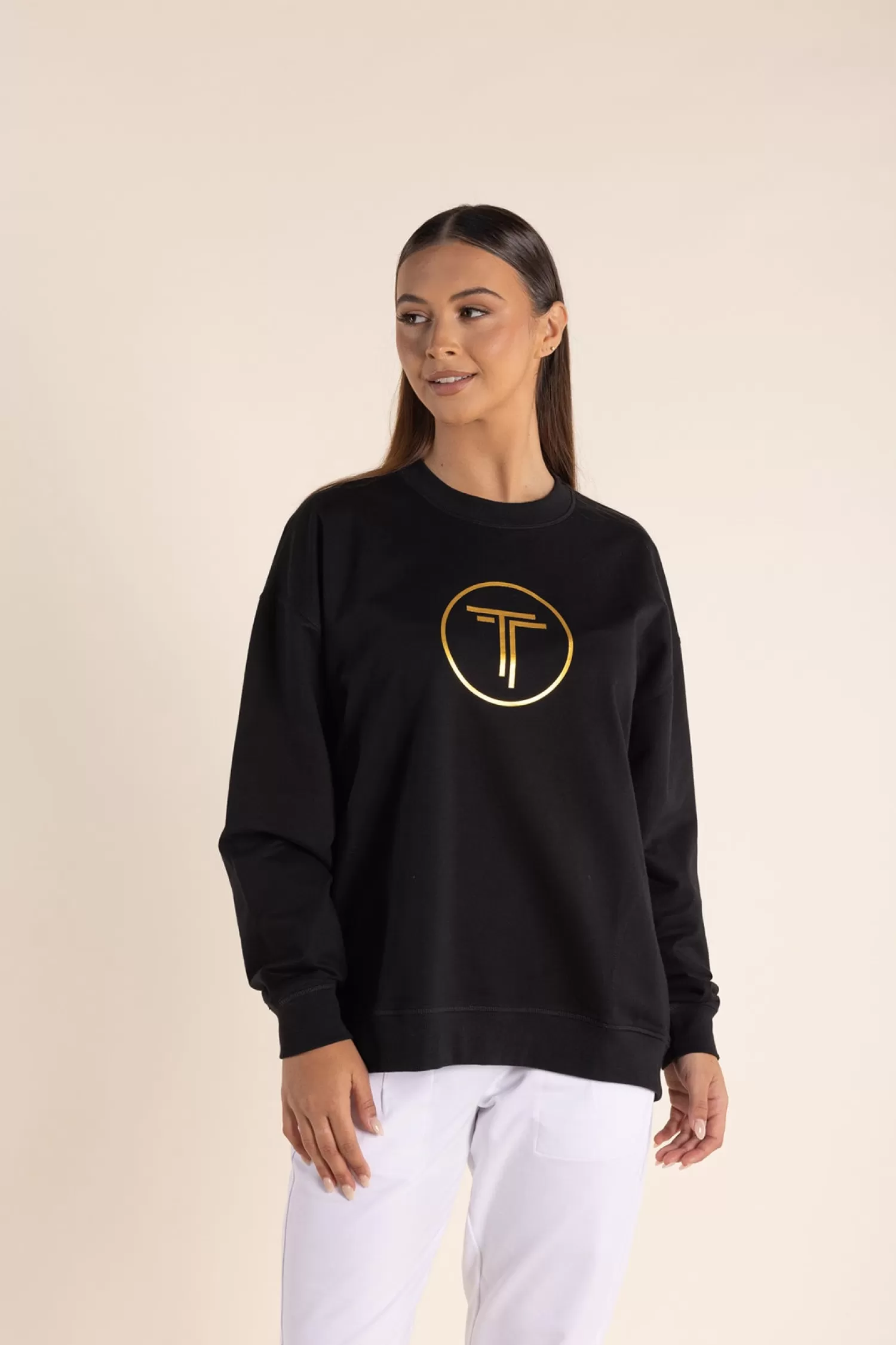 Two-T's Jumpers & Knitwear | Activewear*Harlyn Metallic Logo Sweat - Black - TT55