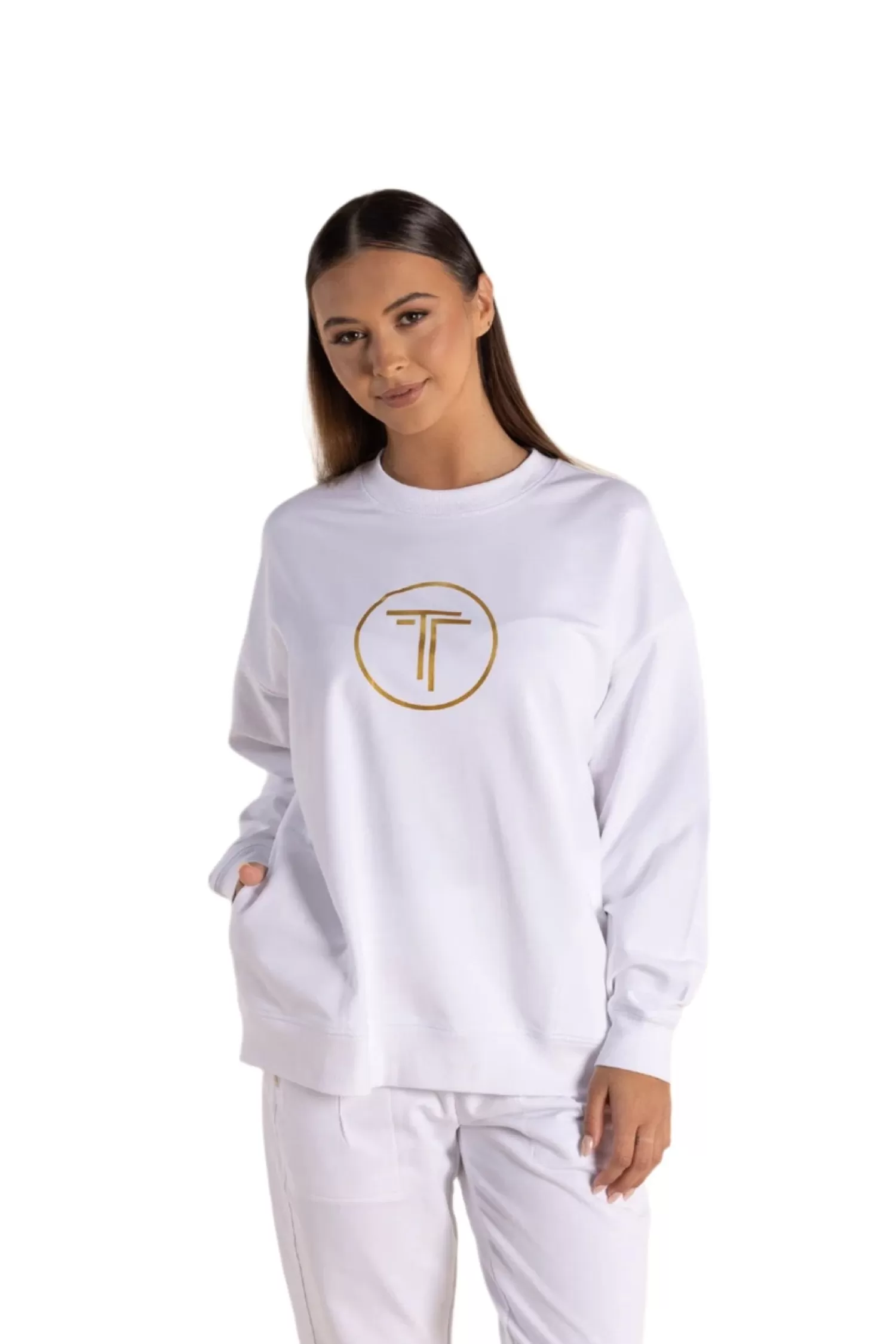 Two-T's Jumpers & Knitwear | Activewear*Harlyn Metallic Logo Sweat - White - TT55