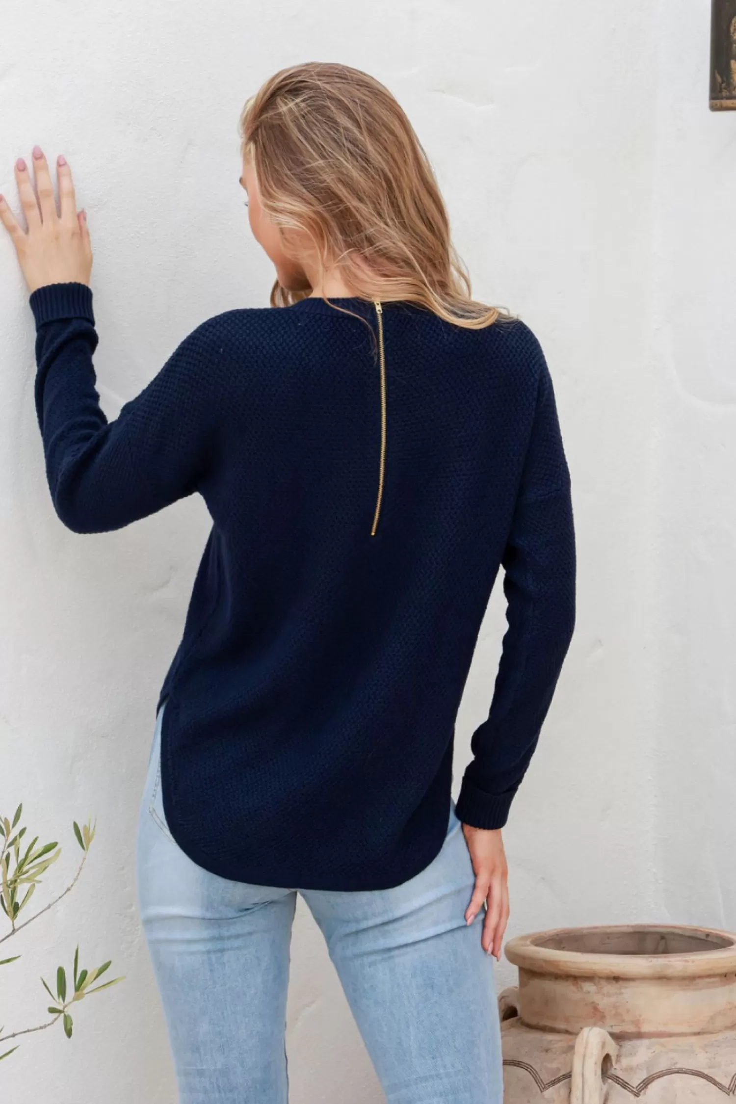 Silence & Noise Jumpers & Knitwear*I'm Famous Zip Knit - Navy - SN15