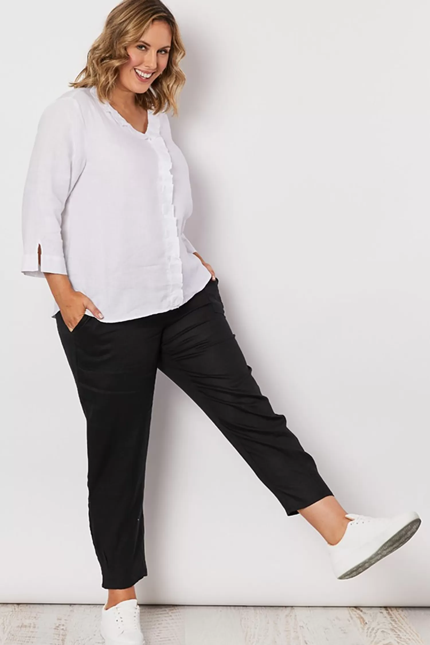 Gordon smith Linen Lovers | Ladies Pants*Jersey Waist Linen Pants - Black - GS3