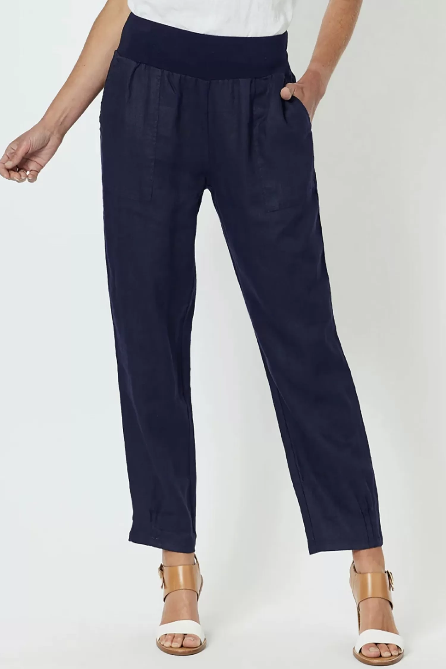 Gordon smith Linen Lovers | Ladies Pants*Jersey Waist Linen Pants - Navy - GS3