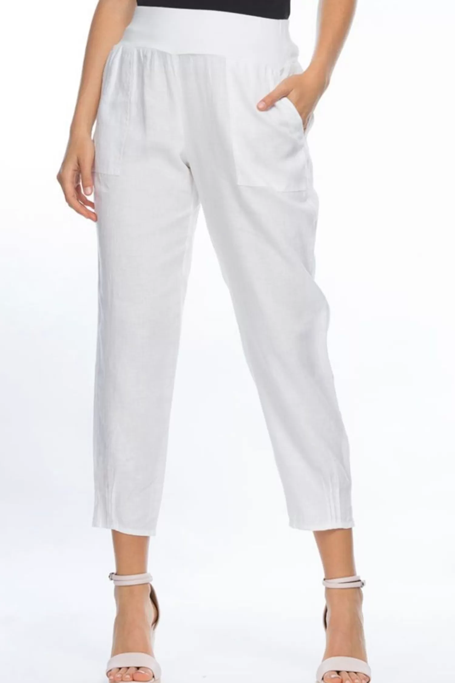 Gordon smith Linen Lovers | Ladies Pants*Jersey Waist Linen Pants - White - GS3