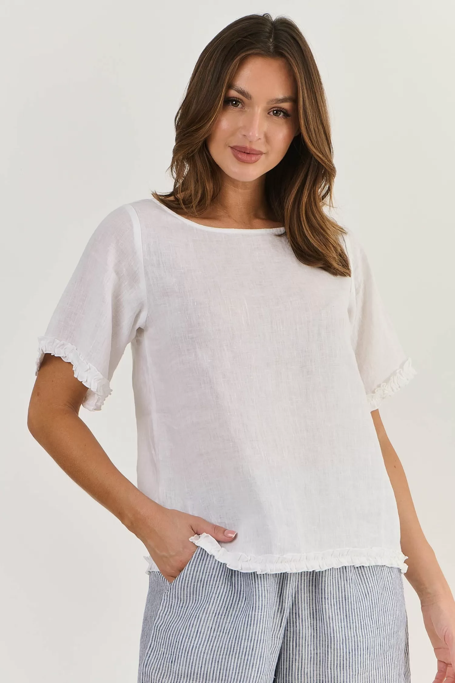 Naturals By O & J Shirts & Tops*Kia Linen Top - White - OJ16