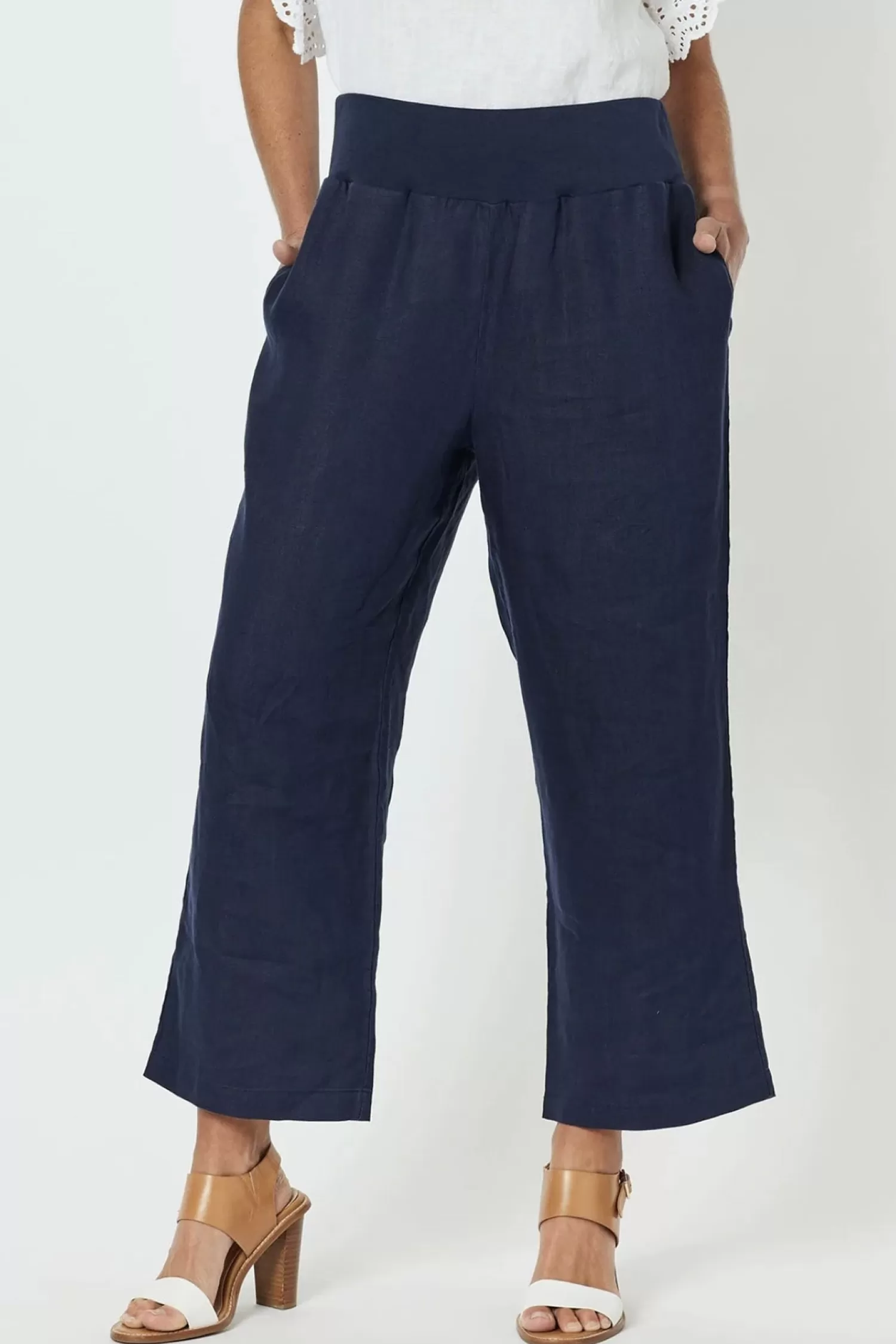 Gordon smith Ladies Pants*Lara Wide Leg Linen Pant - Navy - GS1