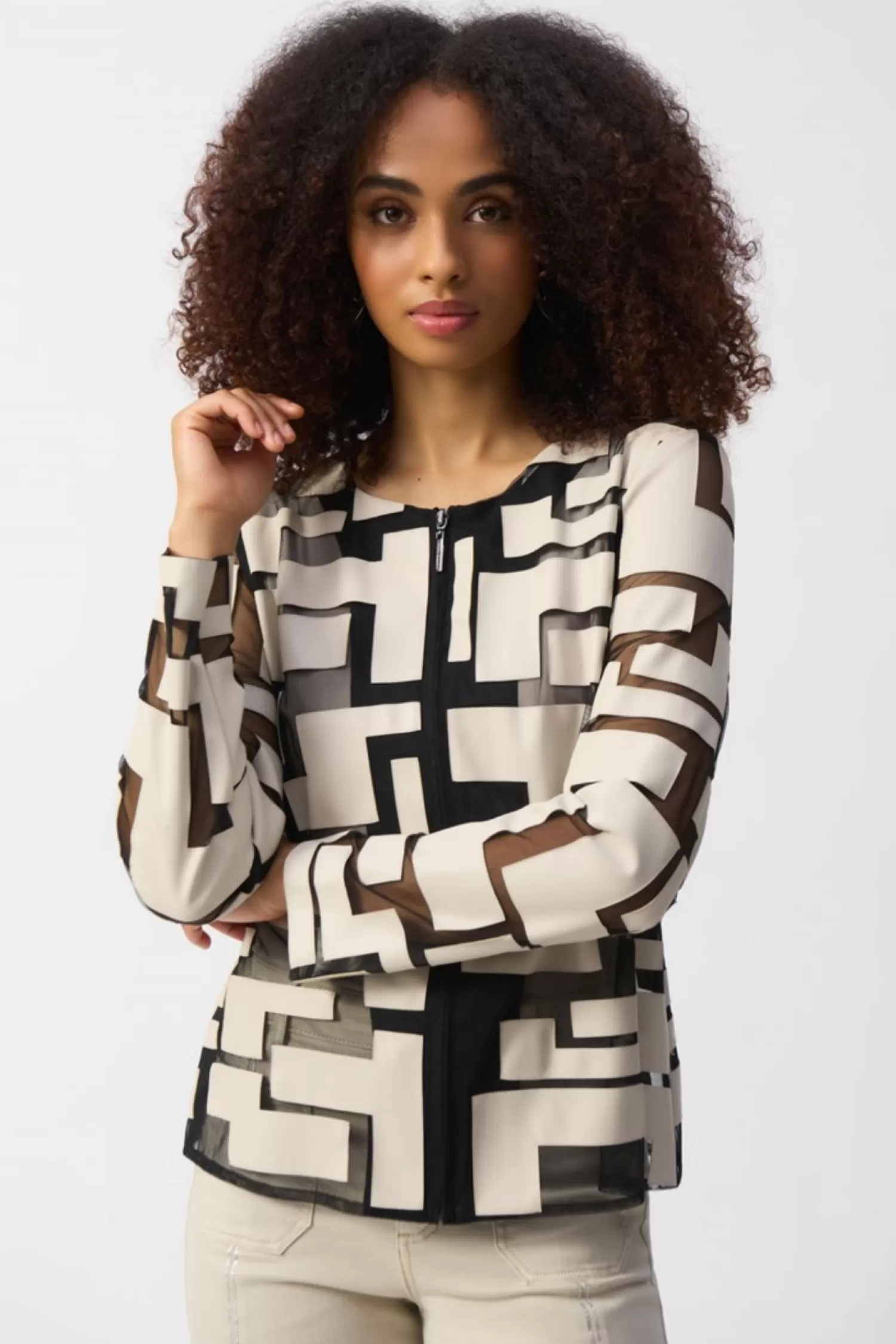 Joseph Ribkoff Coats & Jackets*Leatherette Mesh Jacket - Moonstone - JR50