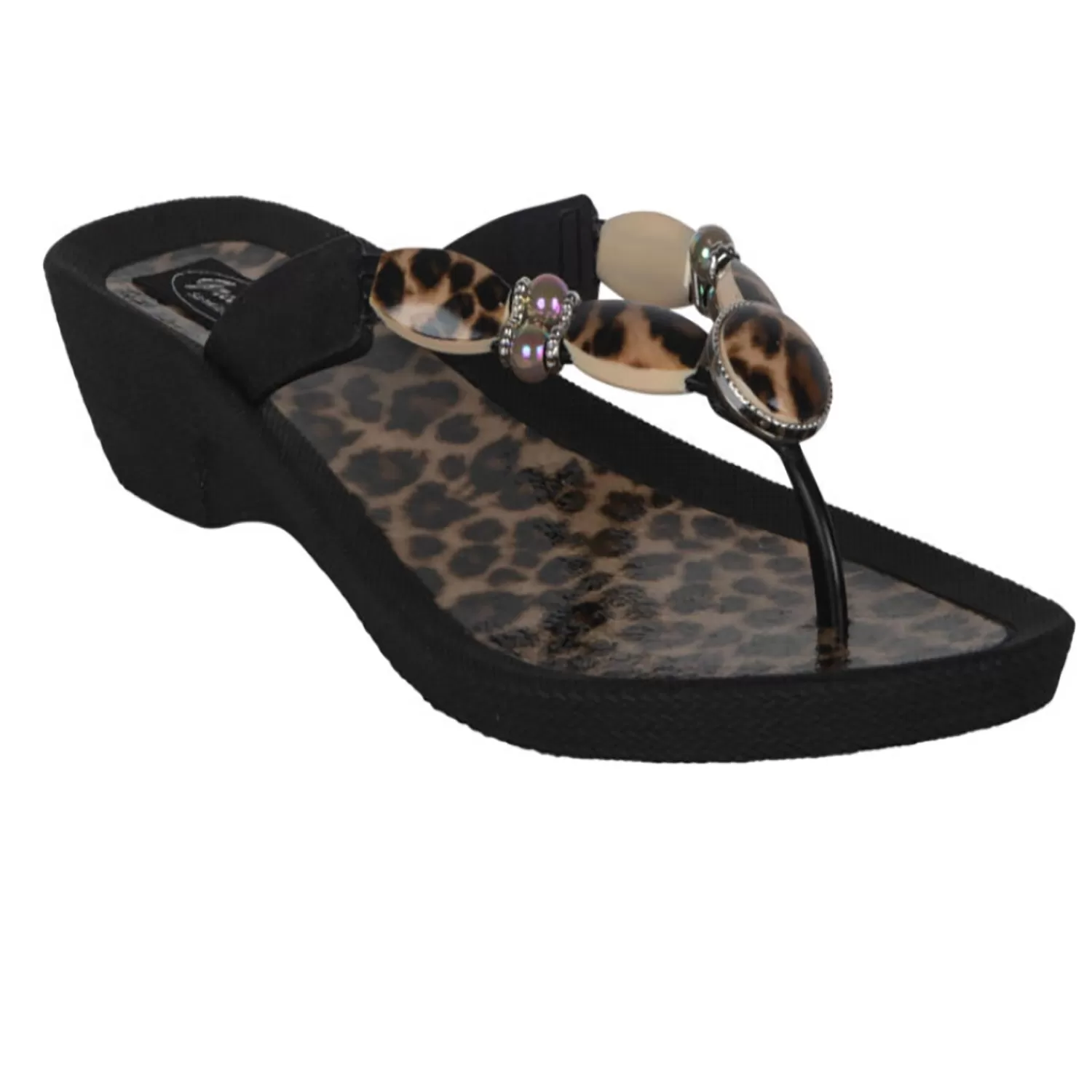 Grandco Wedges | Sandals*Leopard Thong - Black - GC3
