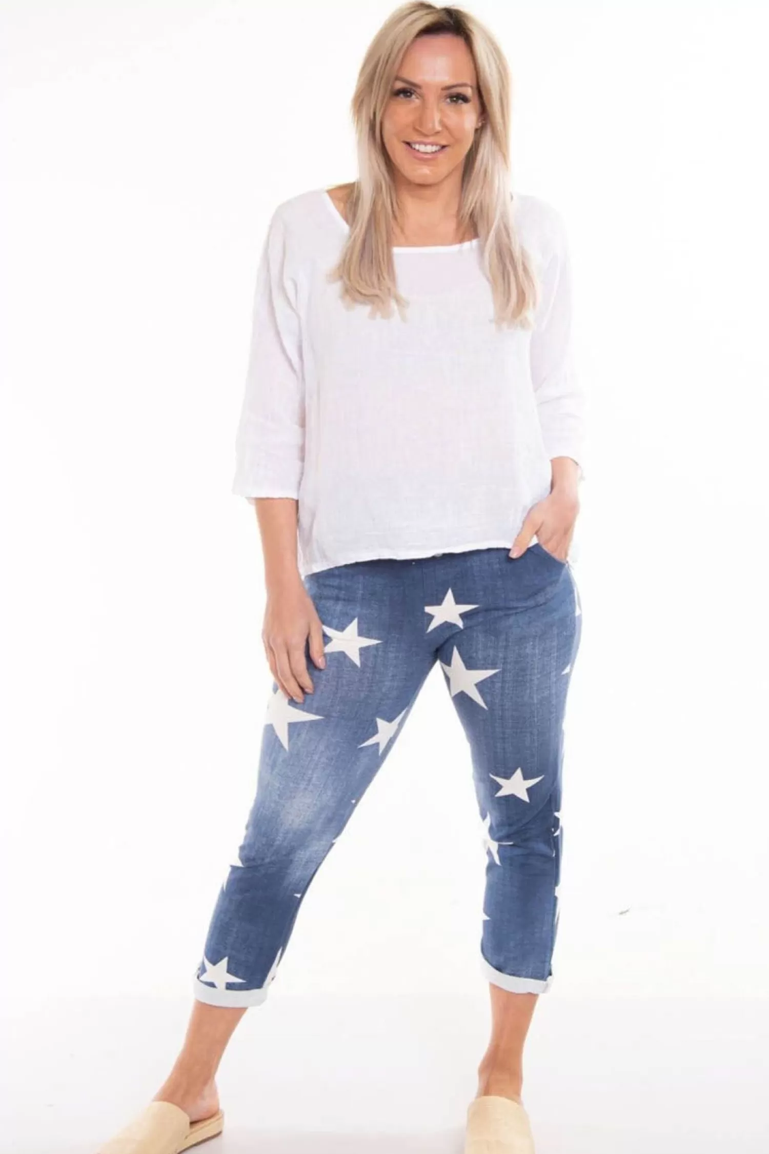 The Italian Cartel Ladies Pants*Lipari Star Pants - Star Denim - IC23