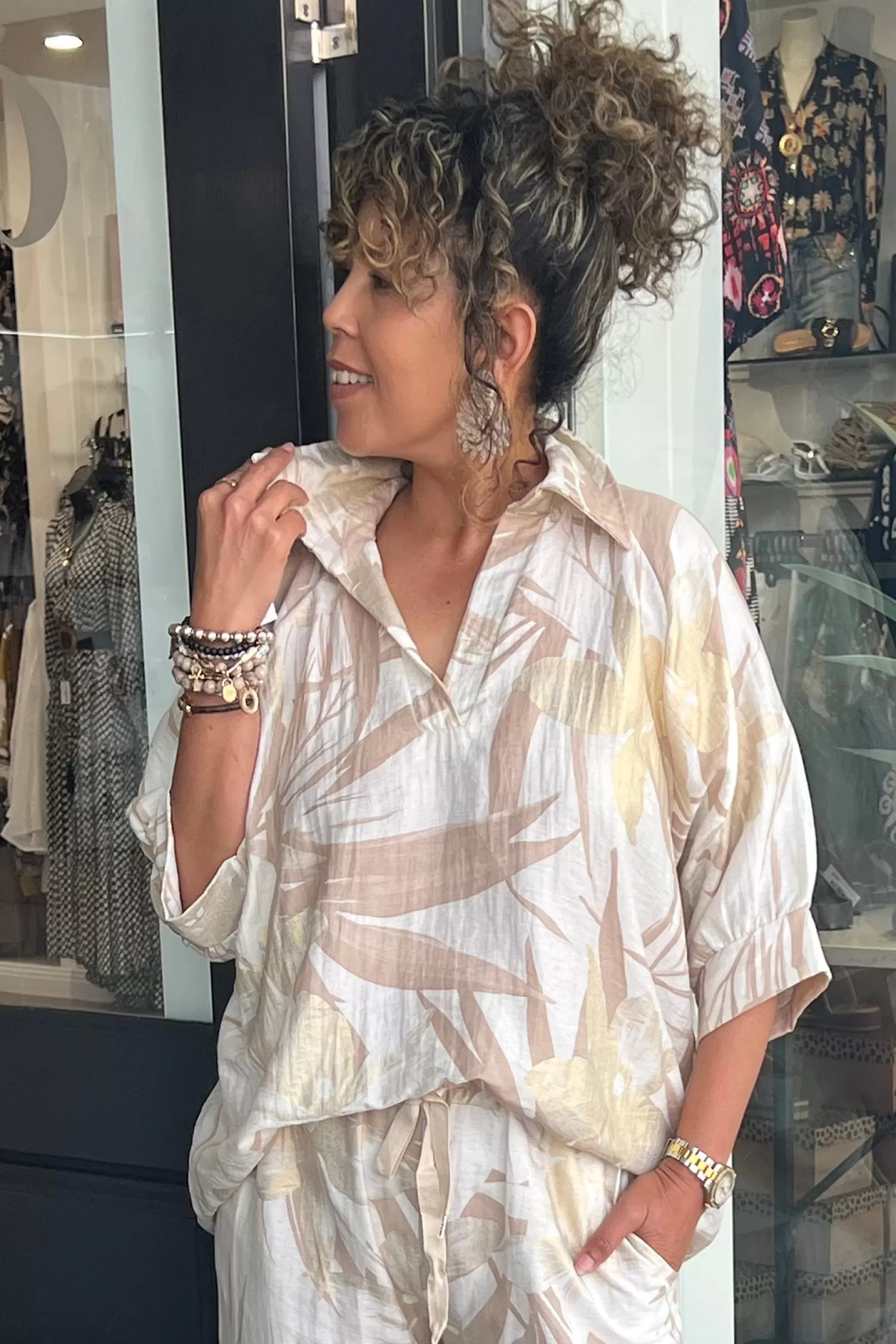 Cindy G Shirts & Tops*Lucy Print Top - Natural/Gold - CG48