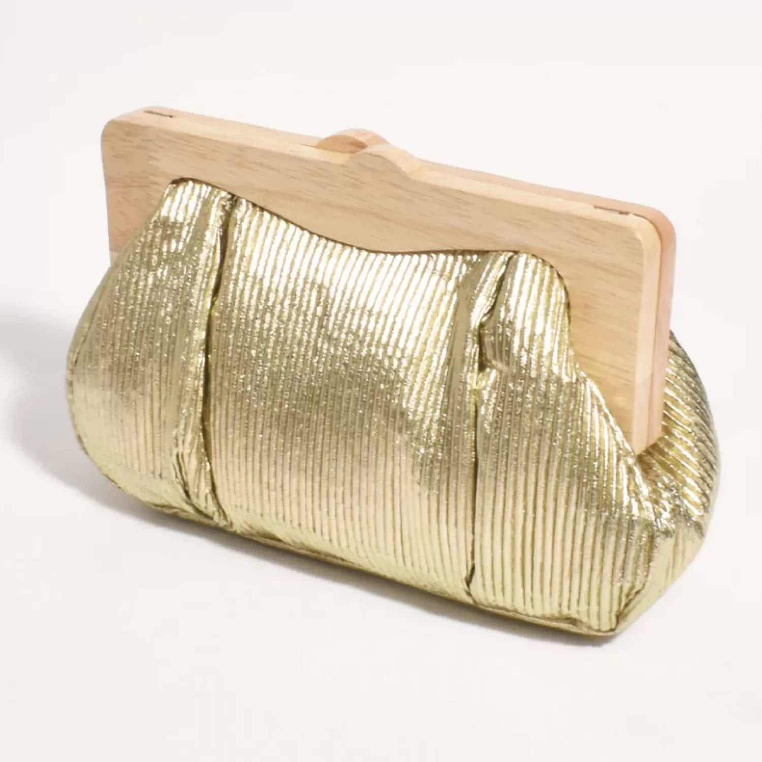 Adorne Handbags*Mira Metallic Pleated Timber Frame Clutch - Gold - AD15