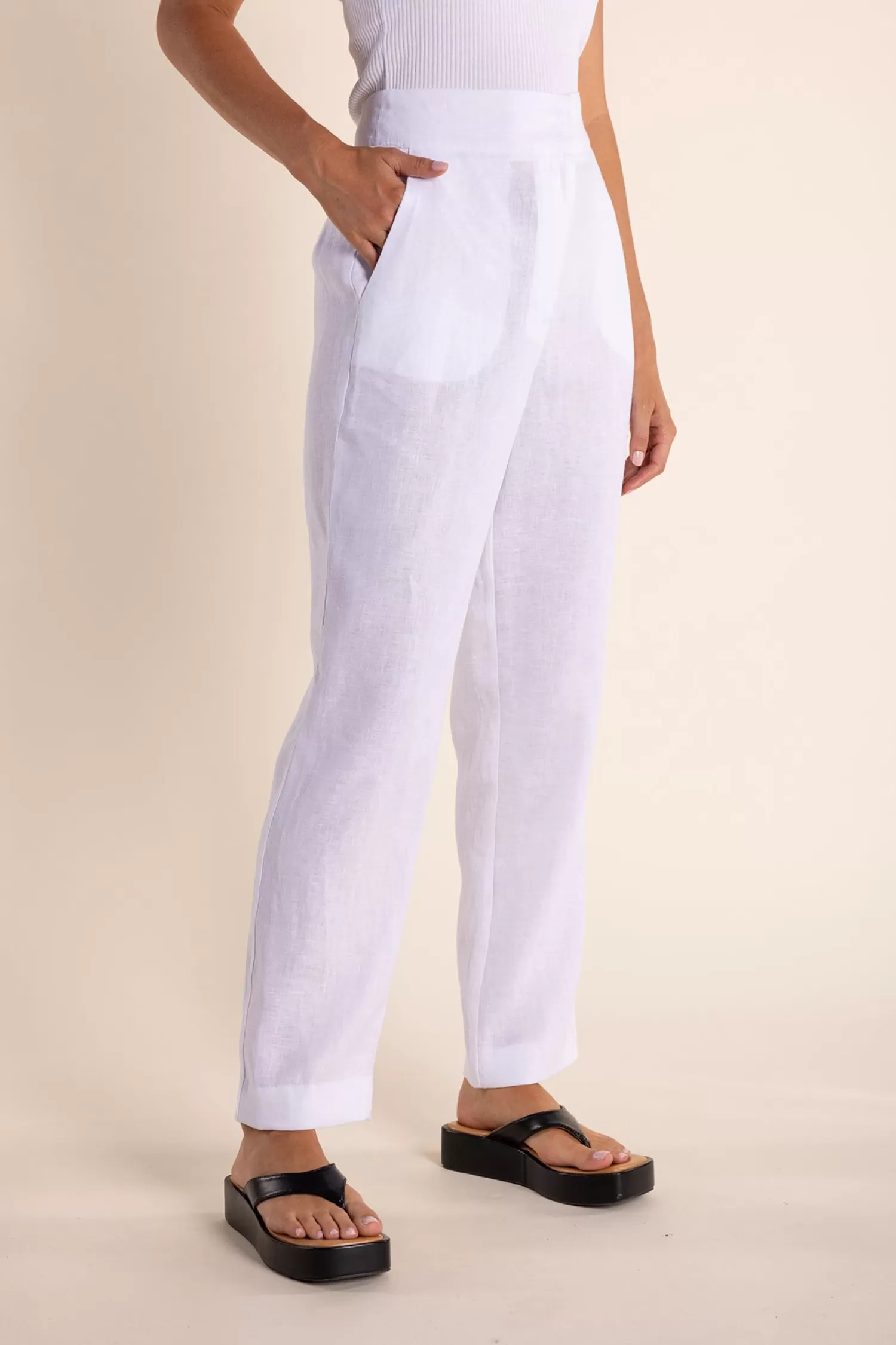 Two-T's Linen Lovers | Ladies Pants*Monique Linen Pant - White - TT7