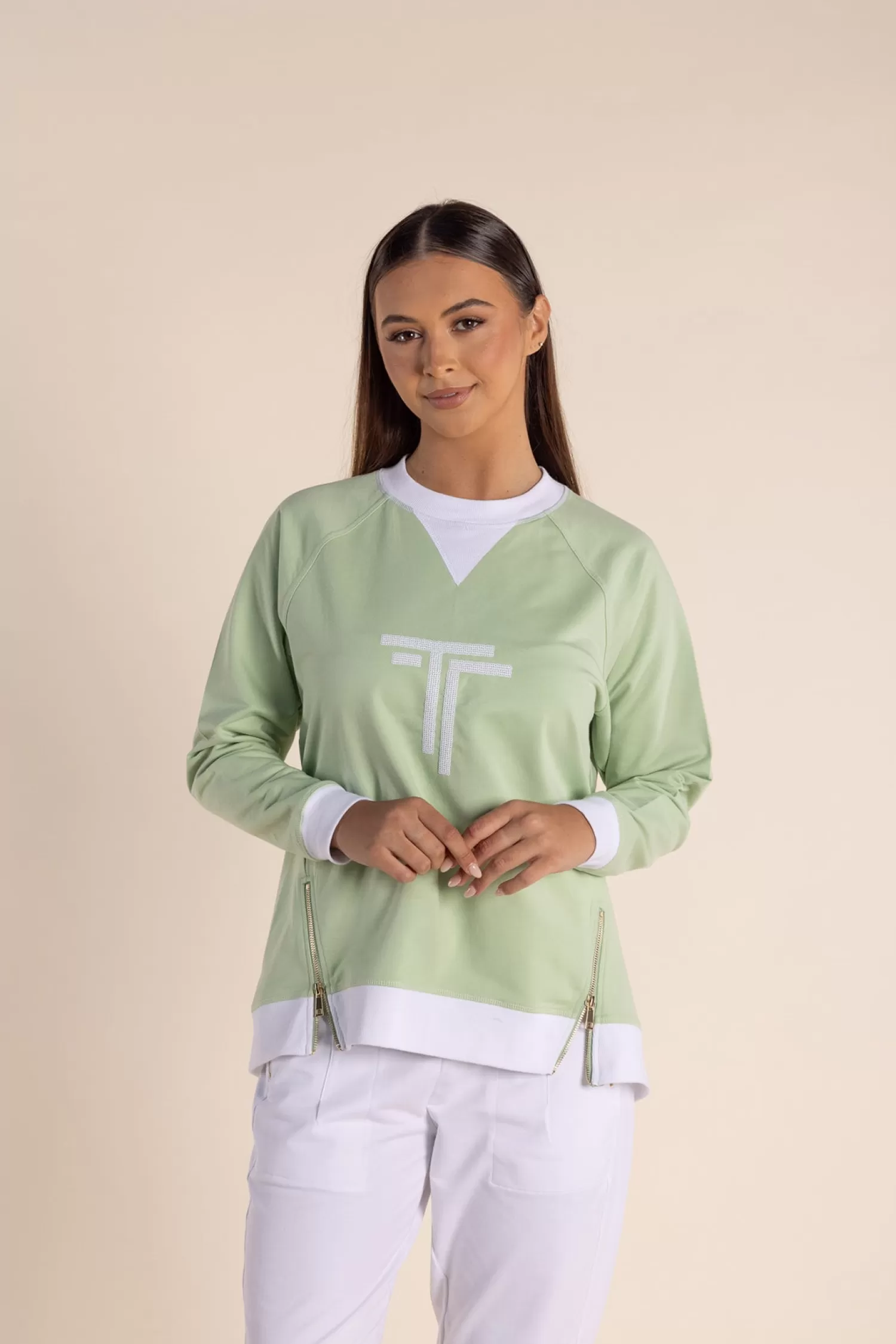 Two-T's Activewear*Naya Zip Sweat - Soft Green- TT54