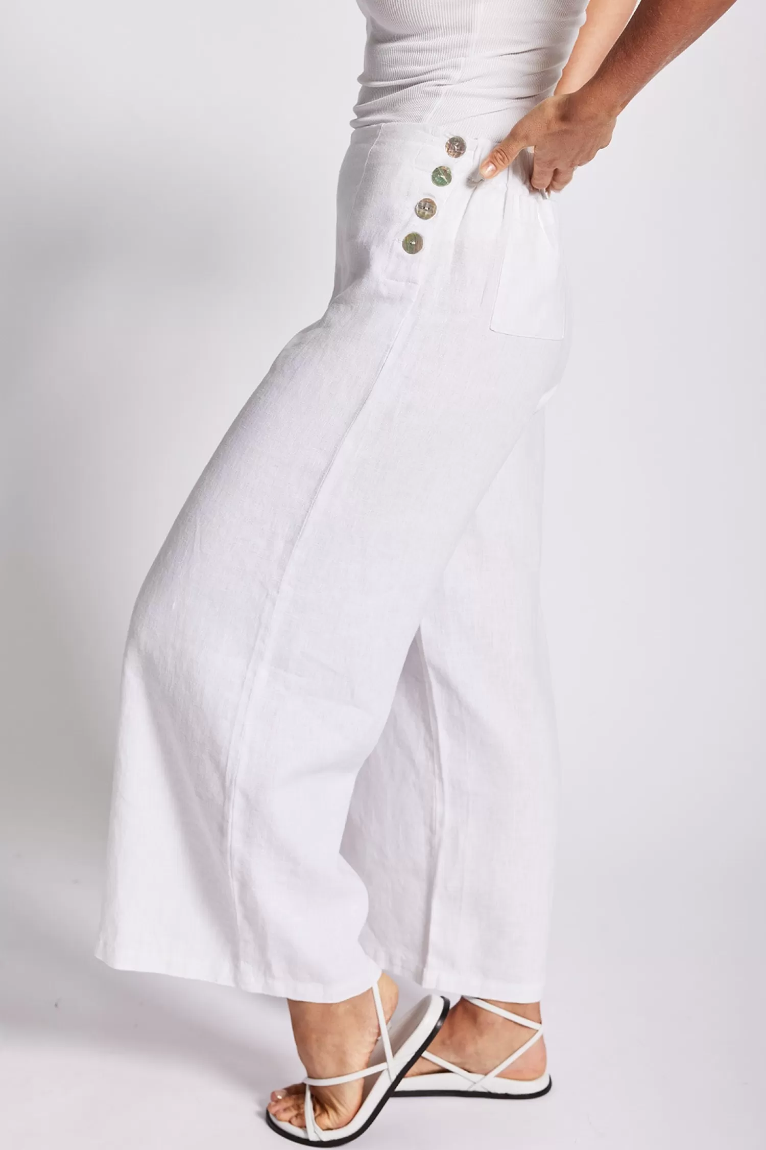 See Saw Linen Lovers | Ladies Pants*Palazzo Pants - White - SS7