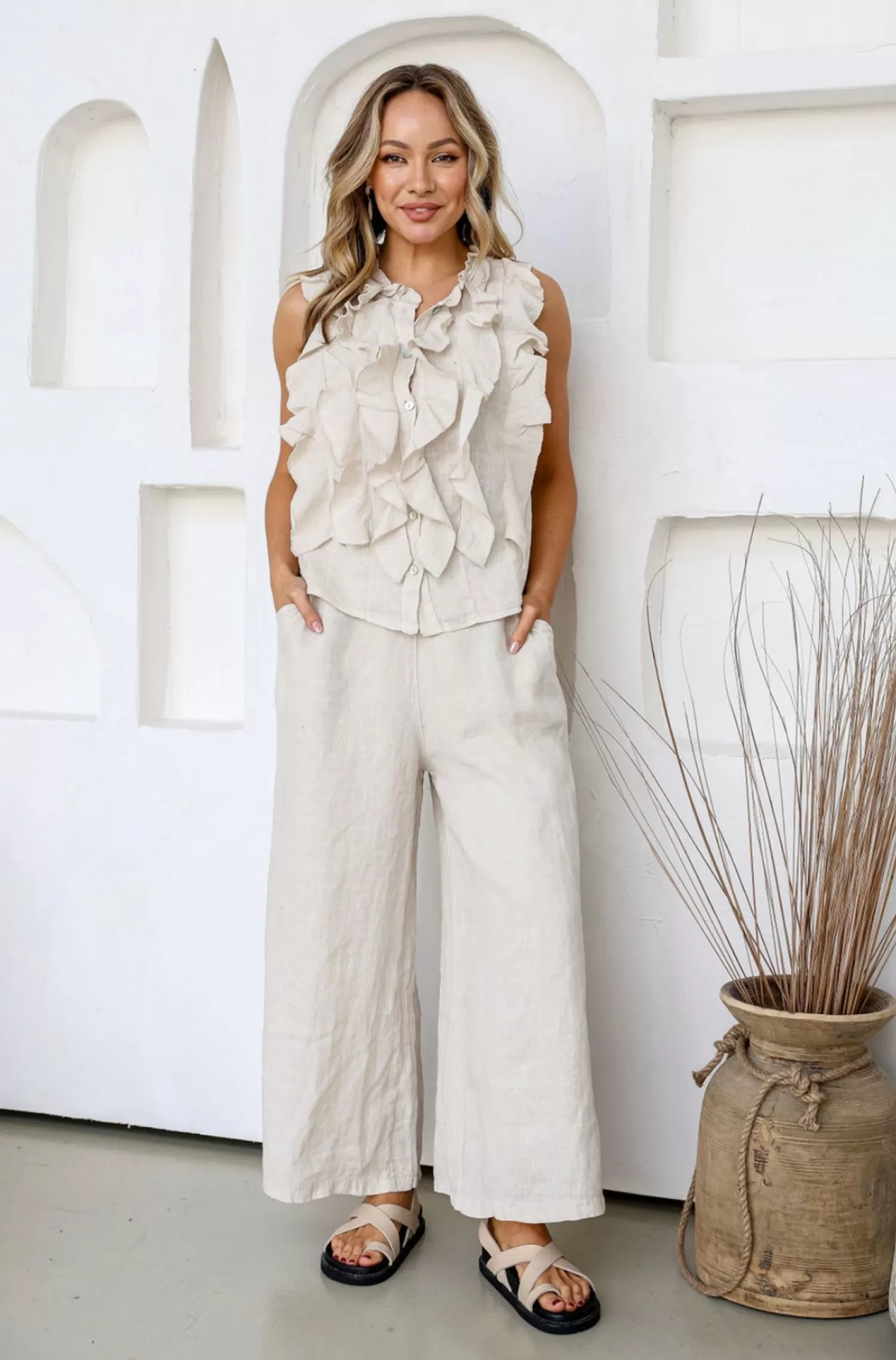 Free Angel Linen Lovers | Shirts & Tops*Parigi Linen Top - Sand - FA31