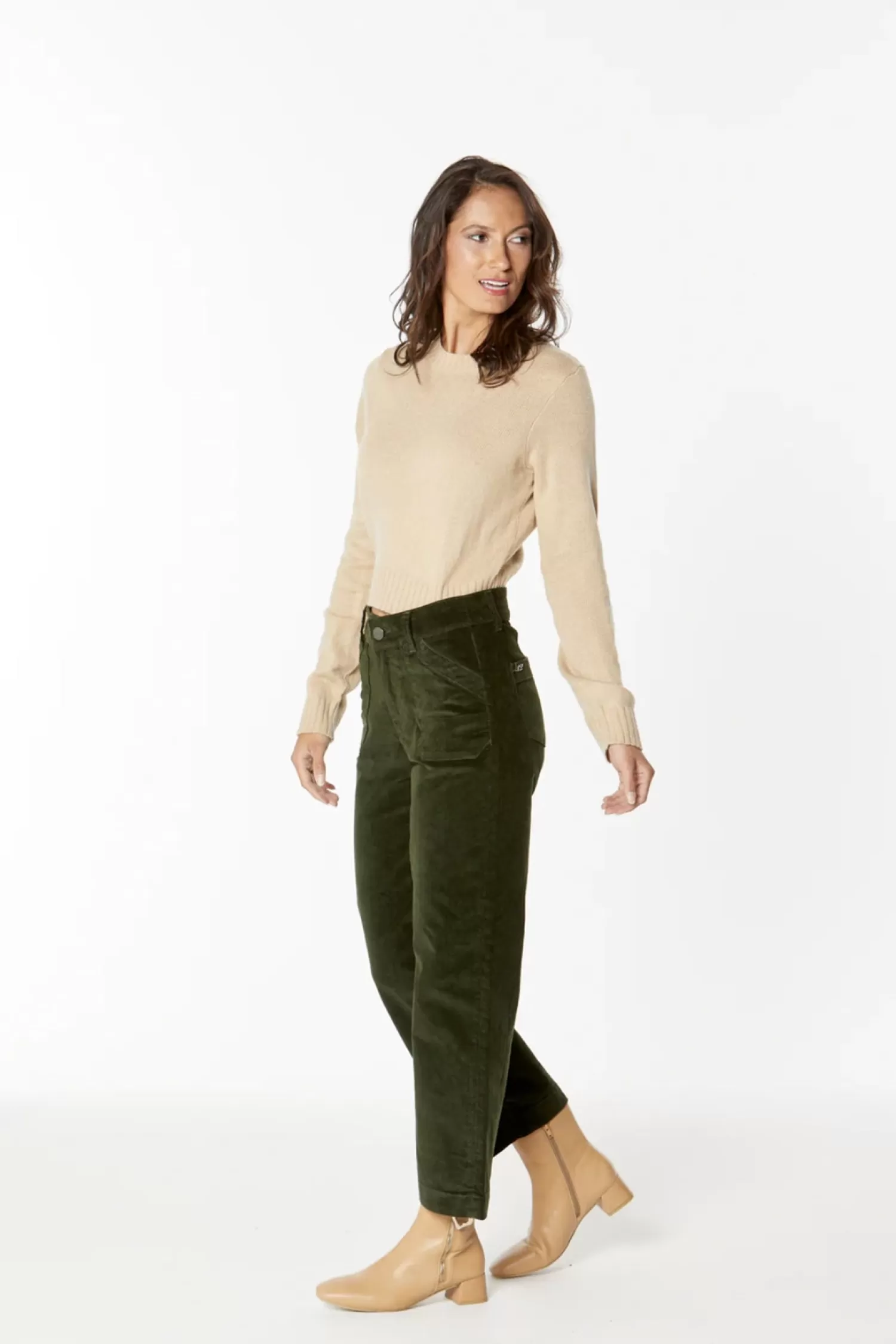 New London Jeans Ladies Pants*Penrith Corduroy Pant - Olive - NLJ32