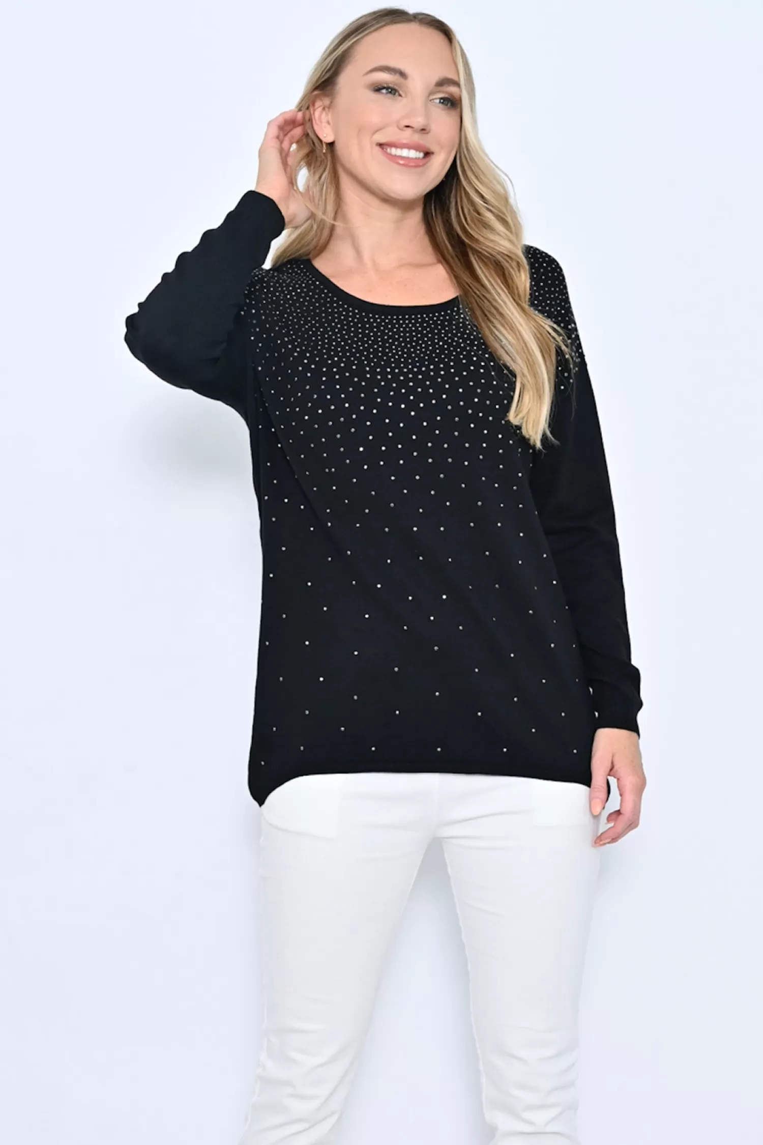 Cali & Co Jumpers & Knitwear*Presley Beaded Knit - Black- CC6