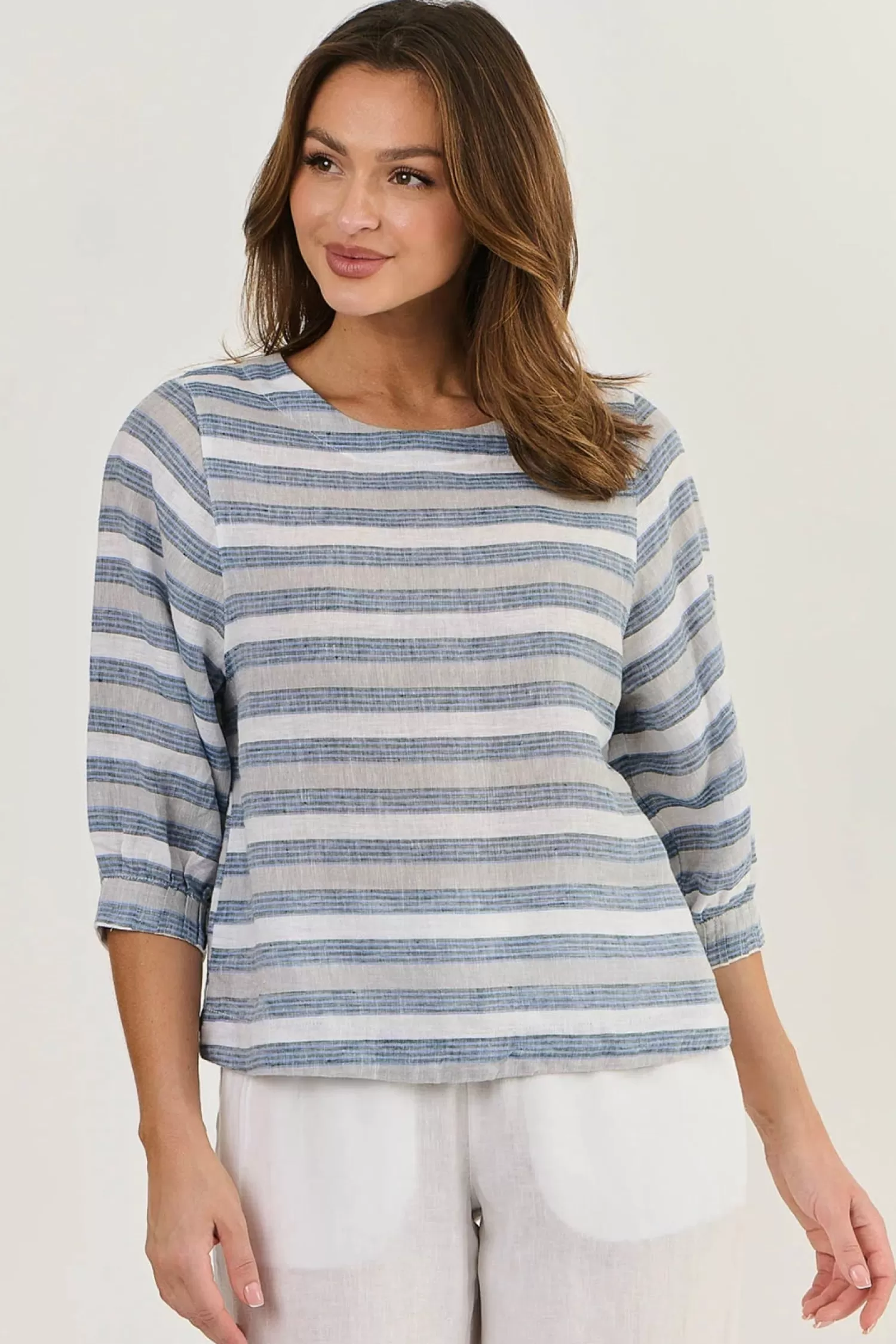 Naturals By O & J Shirts & Tops*Round Neck Linen Top - Slipstream - OJ13