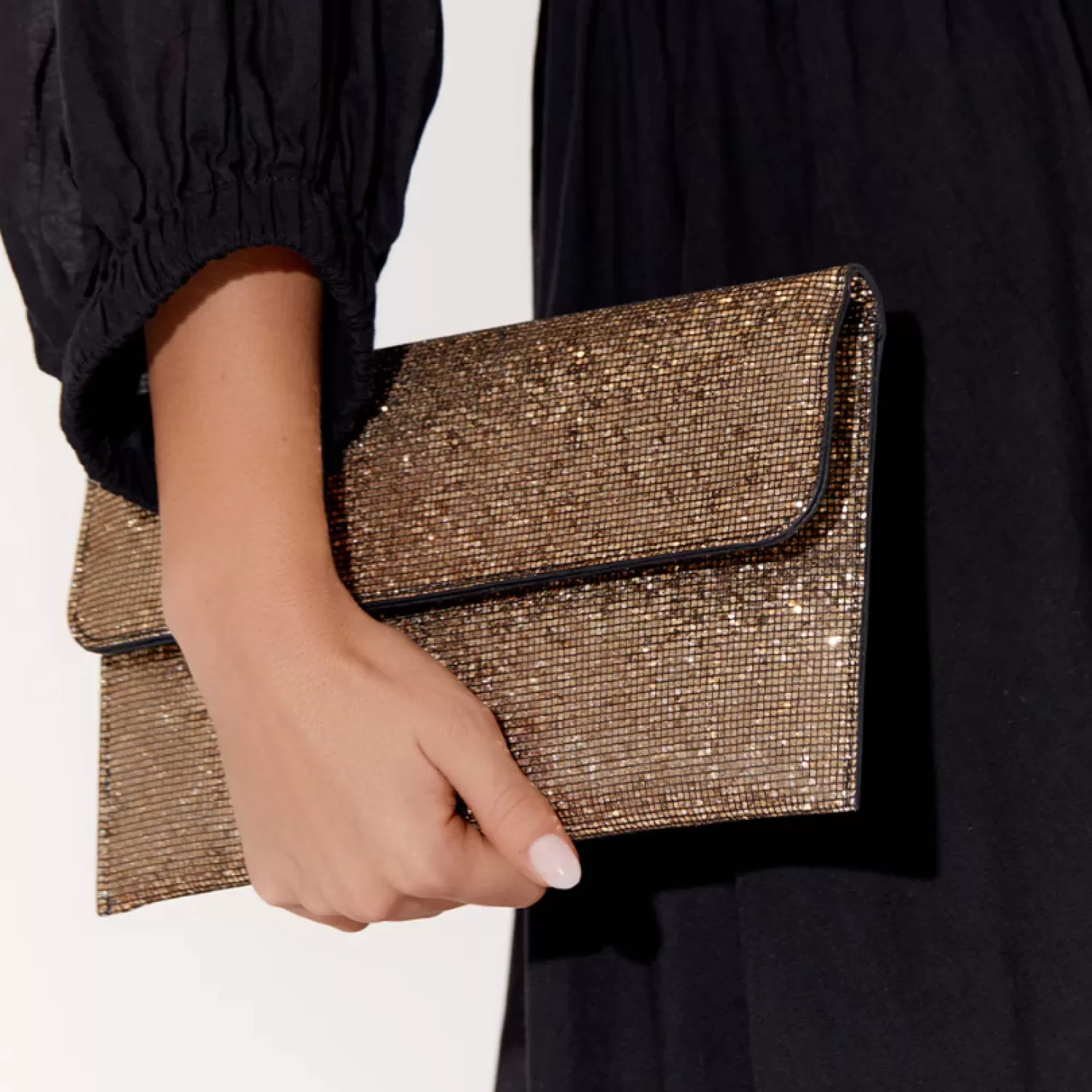 Adorne Handbags*Ruby Rhinestone Fold Over Clutch - Gold - AD11