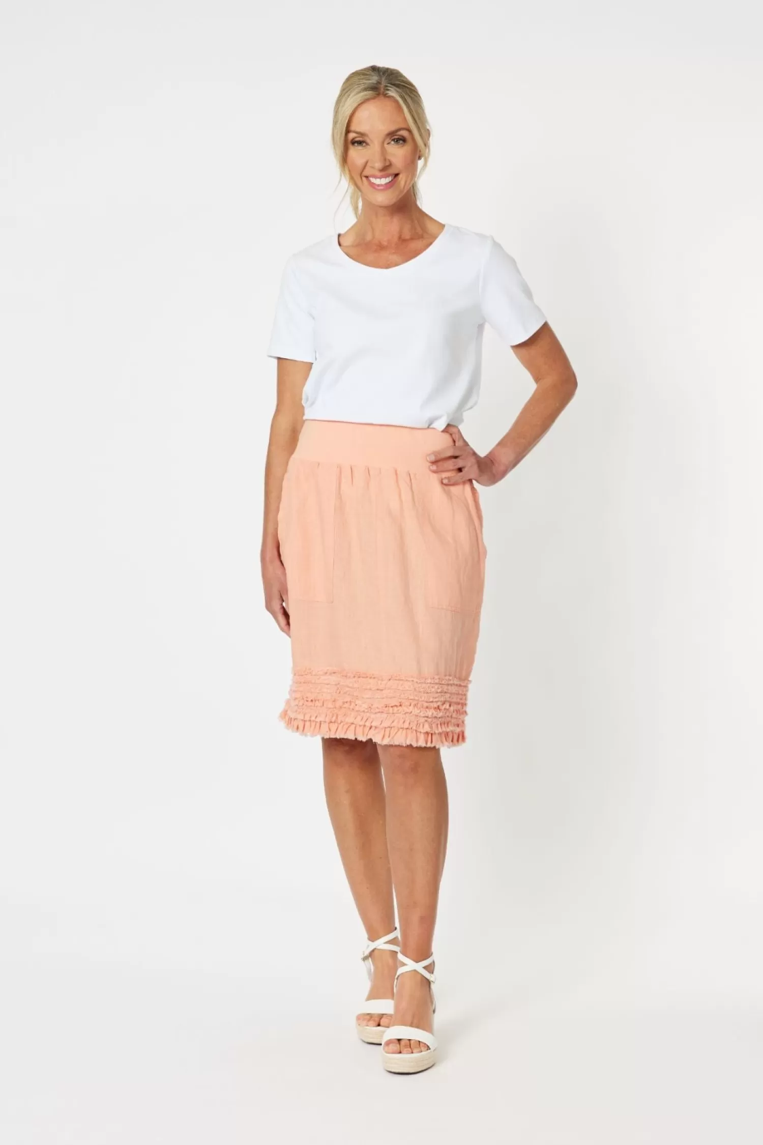 Gordon smith Linen Lovers | Skirts*Ruffle Linen Skirt - Mandarine - GS22